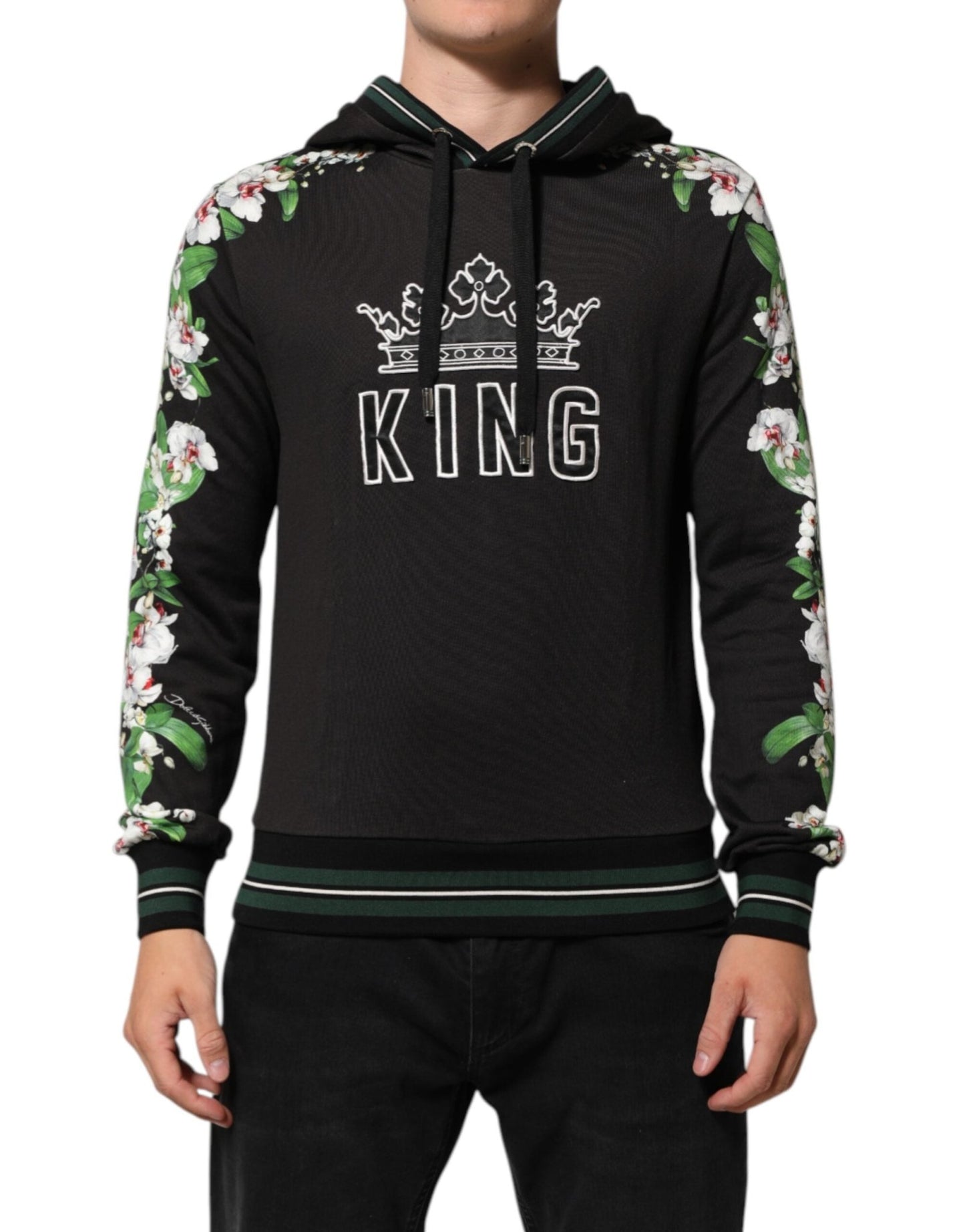 Dolce & Gabbana KING Black Orchid Floral Crown Logo Hoodie Sweater – IT44 | XS par Dolce & Gabbana | Disponible sur Sandy Store ByNet