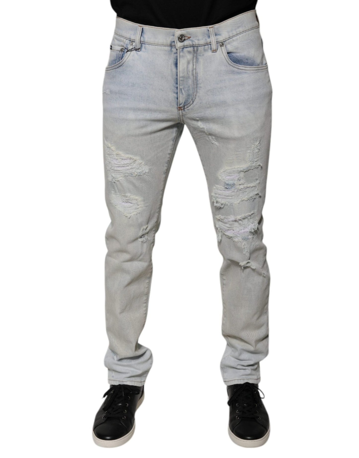 Dolce & Gabbana Light Blue Cotton Blend Tattered Skinny Denim Jeans – IT46 | S par Dolce & Gabbana | Disponible sur Sandy Store ByNet