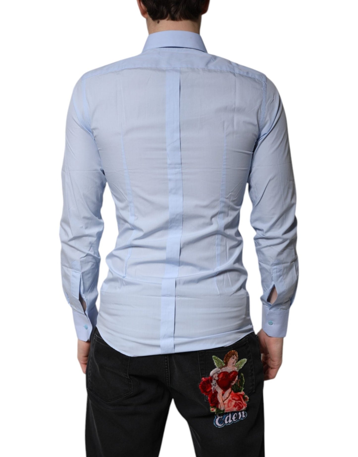 Dolce & Gabbana Light Blue Cotton GOLD Dress Formal Shirt - Sandy Store ByNet