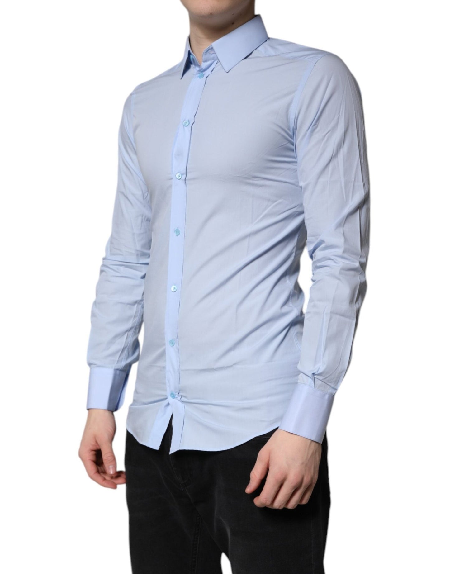Dolce & Gabbana Light Blue Cotton GOLD Dress Formal Shirt - Sandy Store ByNet