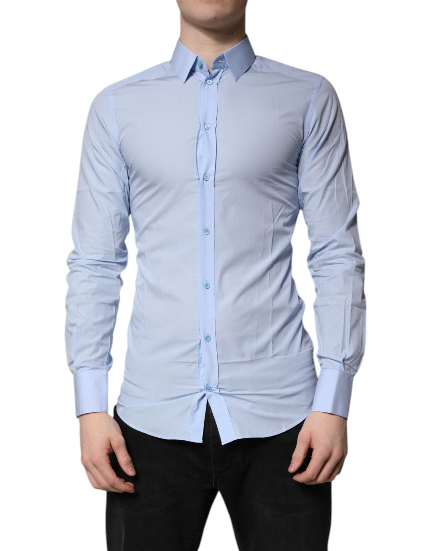 Dolce & Gabbana Light Blue Cotton GOLD Dress Formal Shirt - Sandy Store ByNet