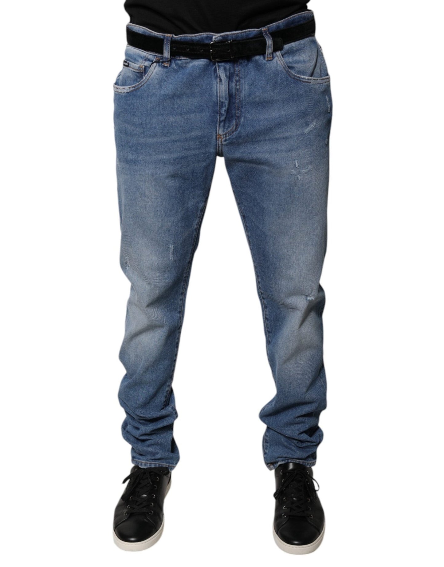 Dolce & Gabbana Light Blue Cotton Men Skinny Denim Jeans – IT54 | XL par Dolce & Gabbana | Disponible sur Sandy Store ByNet