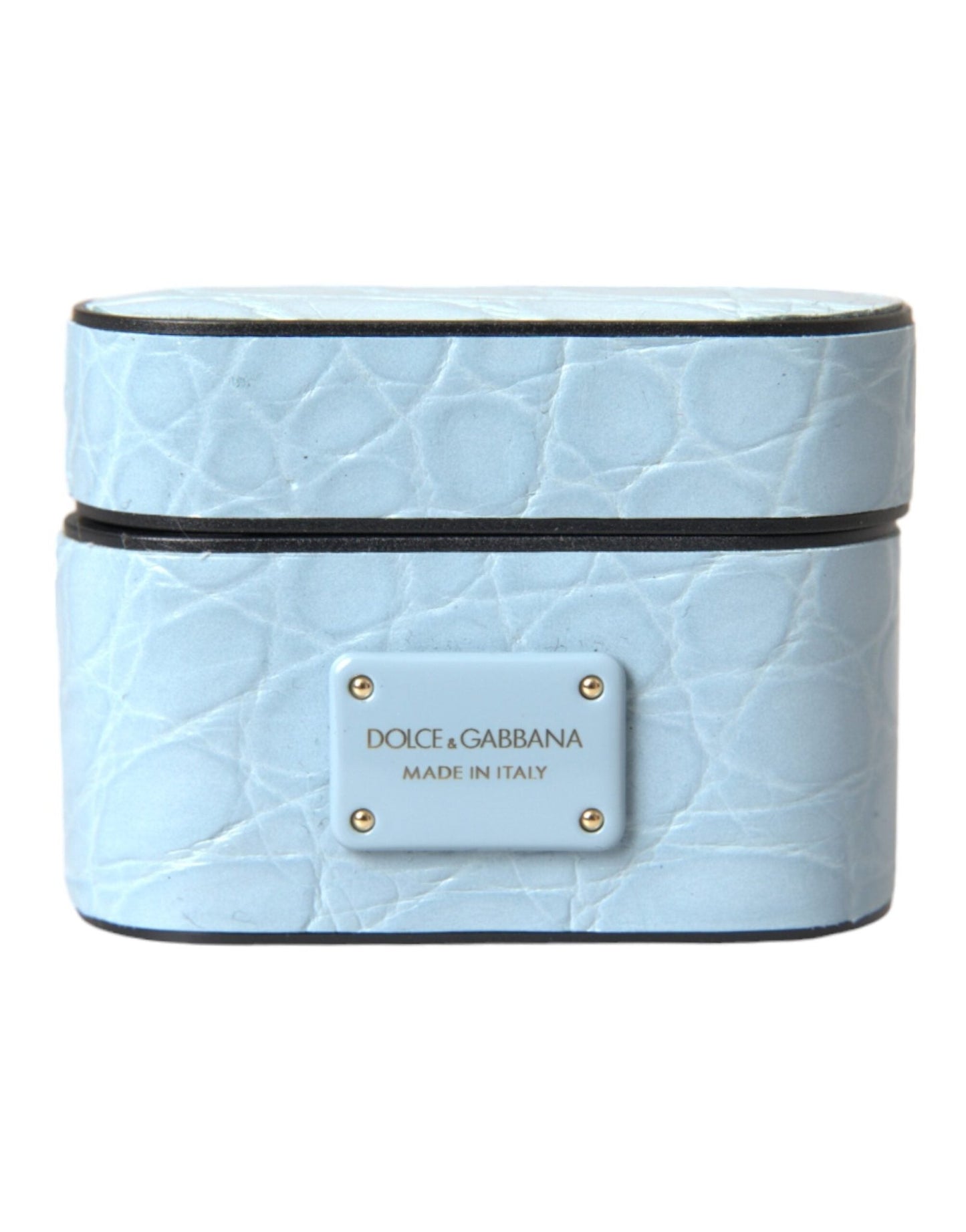 Dolce & Gabbana Light Blue Leather Metal Logo Plaque Airpods Case – par Dolce & Gabbana | Disponible sur Sandy Store ByNet
