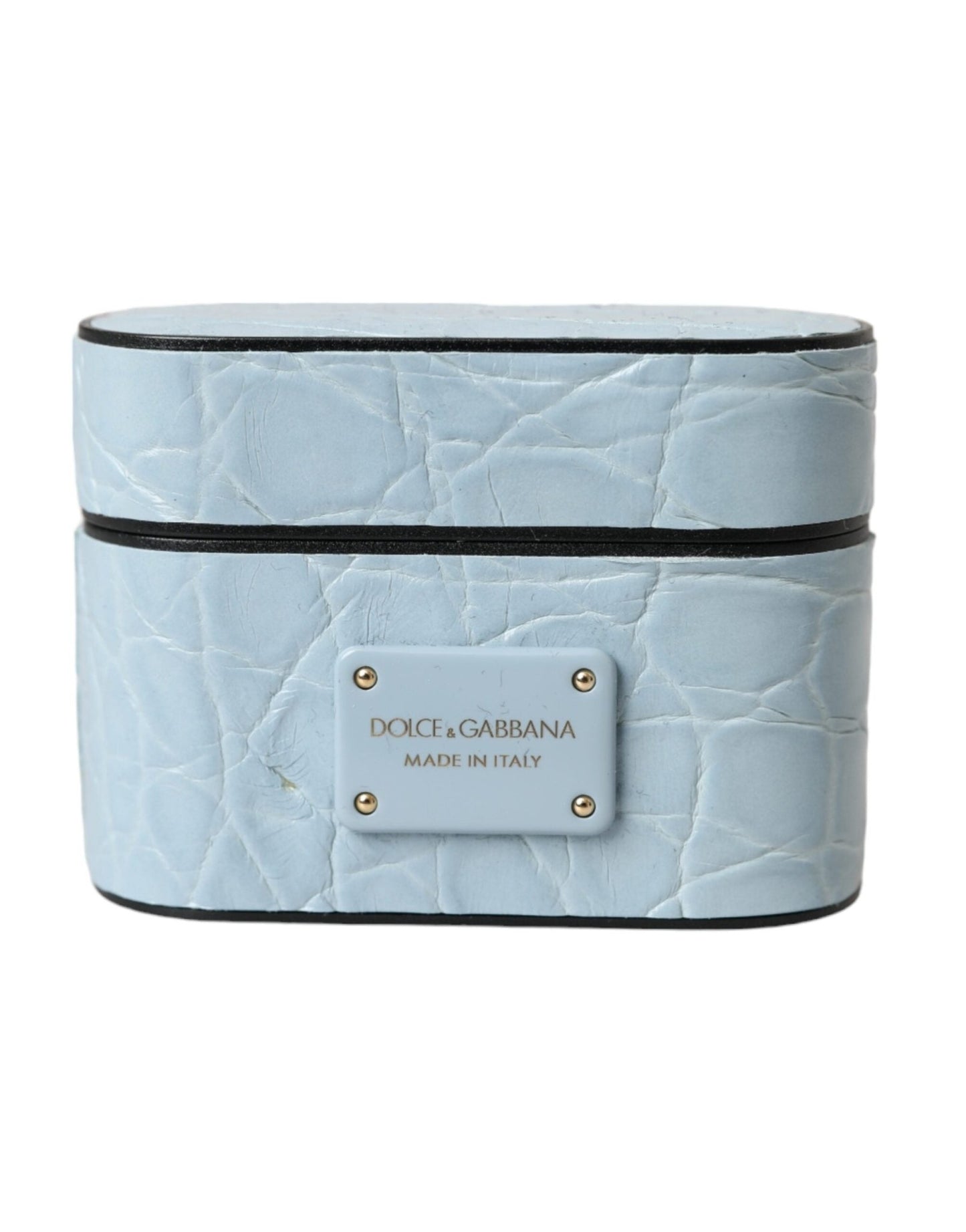 Dolce & Gabbana Light Blue Leather Metal Logo Plaque Airpods Case – par Dolce & Gabbana | Disponible sur Sandy Store ByNet