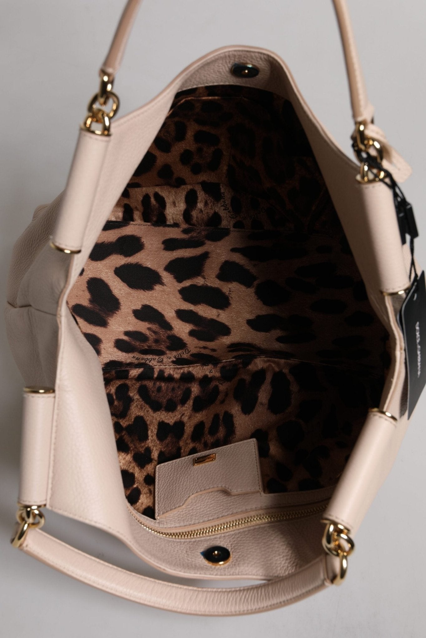 Dolce & Gabbana Light Pink Deer Leather Logo Plaque Tote Top Handle Bag - Sandy Store ByNet