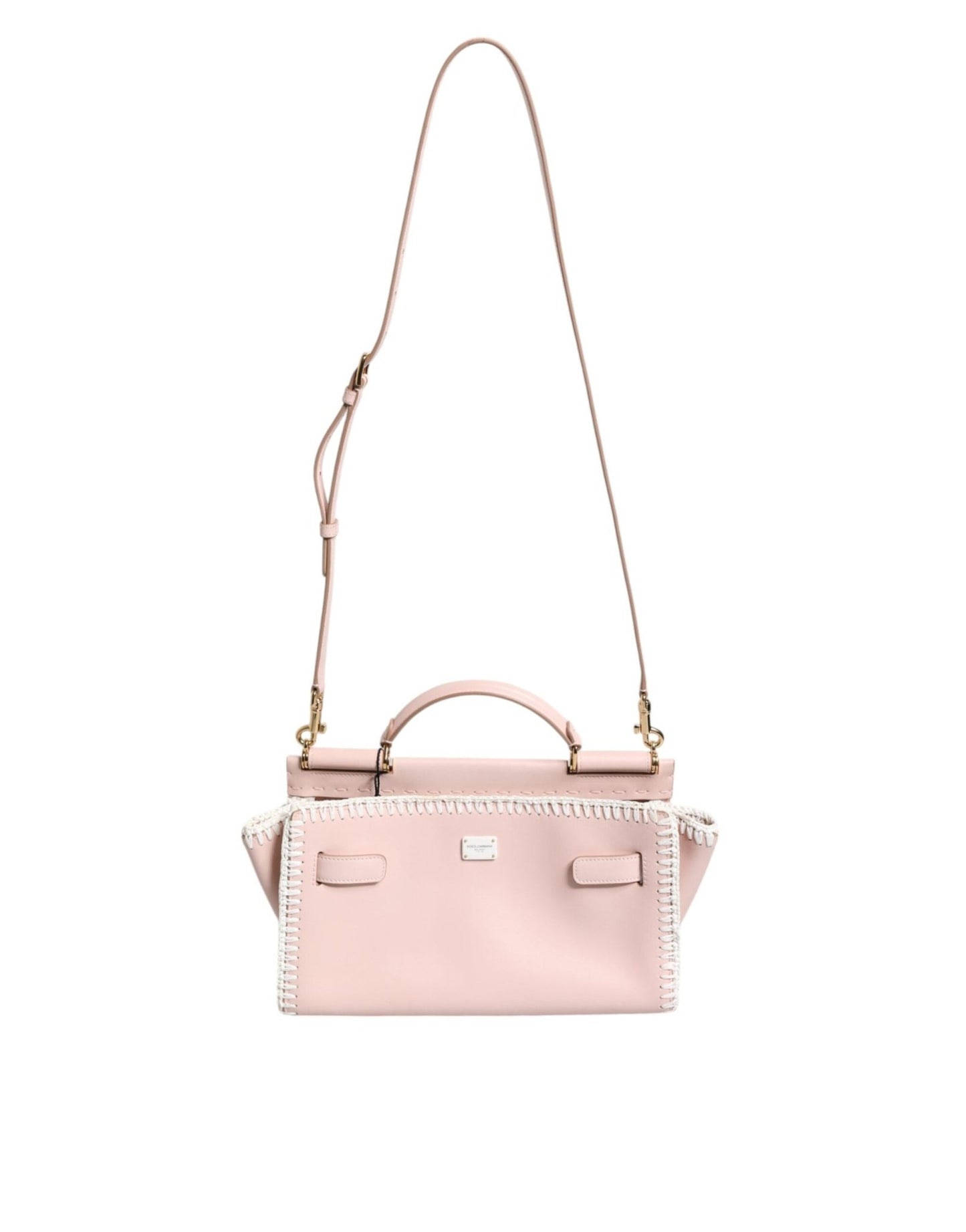 Dolce & Gabbana Light Pink Logo Plaque Soft Leather Strap Crossbody Bag - Sandy Store ByNet