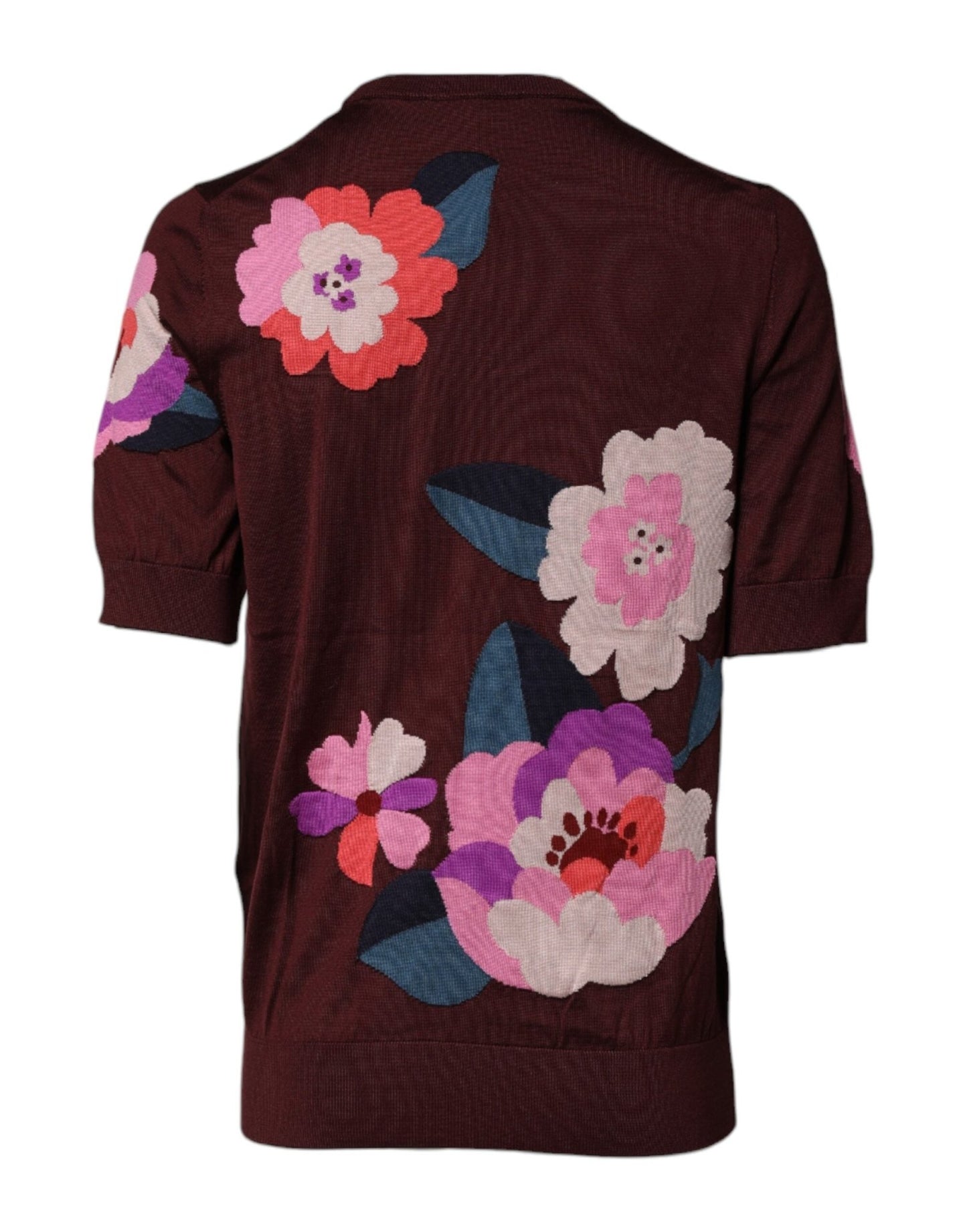 Dolce & Gabbana Maroon Floral Silk Crew Neck Blouse Top - Sandy Store ByNet
