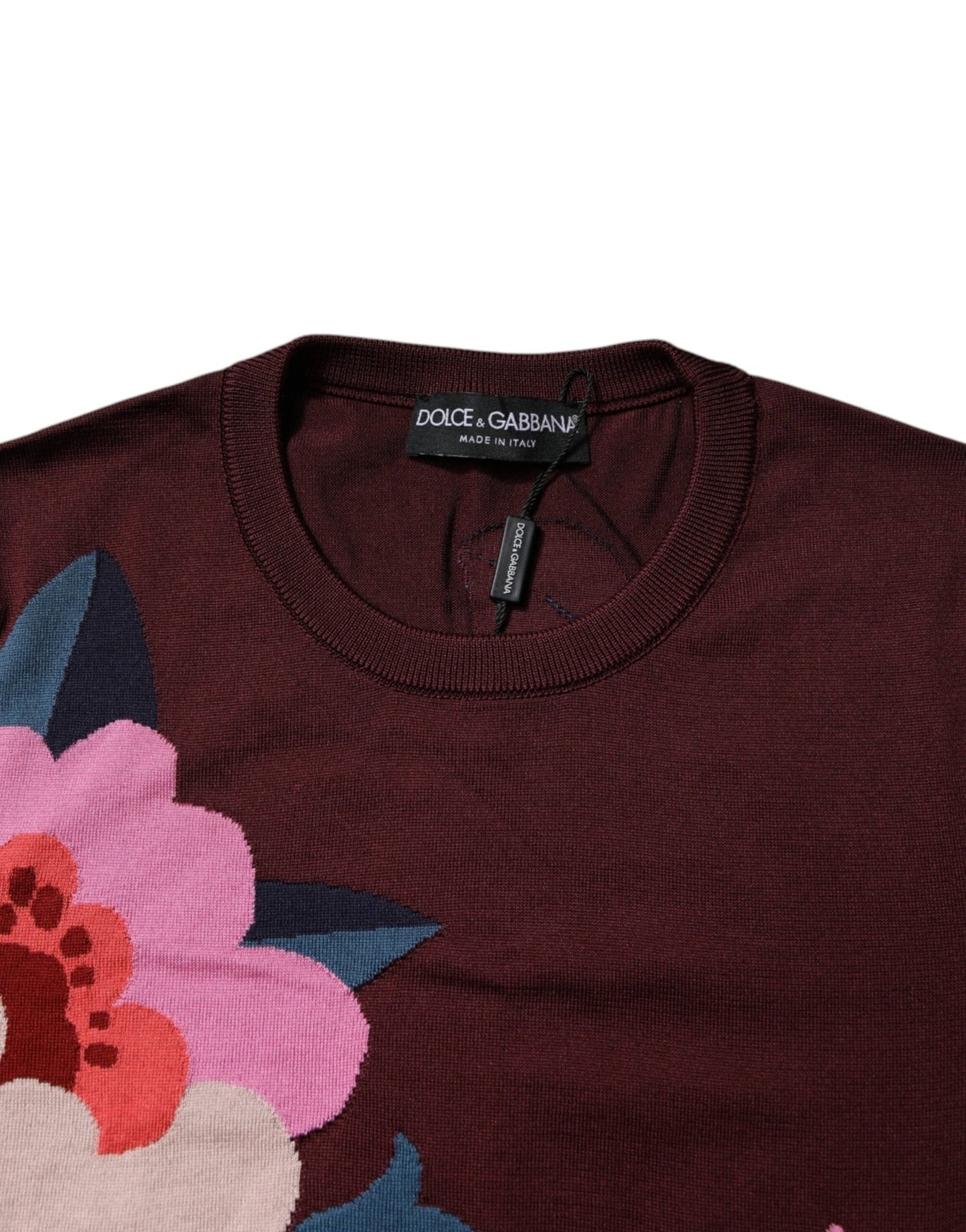 Dolce & Gabbana Maroon Floral Silk Crew Neck Blouse Top - Sandy Store ByNet