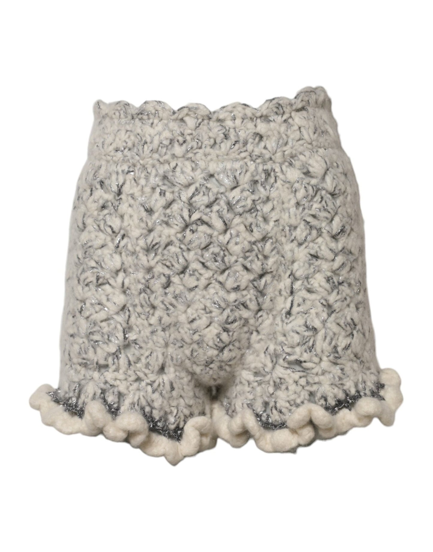 Dolce & Gabbana Metallic Bouclé Knit Cashmere Ruffled Shorts – IT38 | XS par Dolce & Gabbana | Disponible sur Sandy Store ByNet