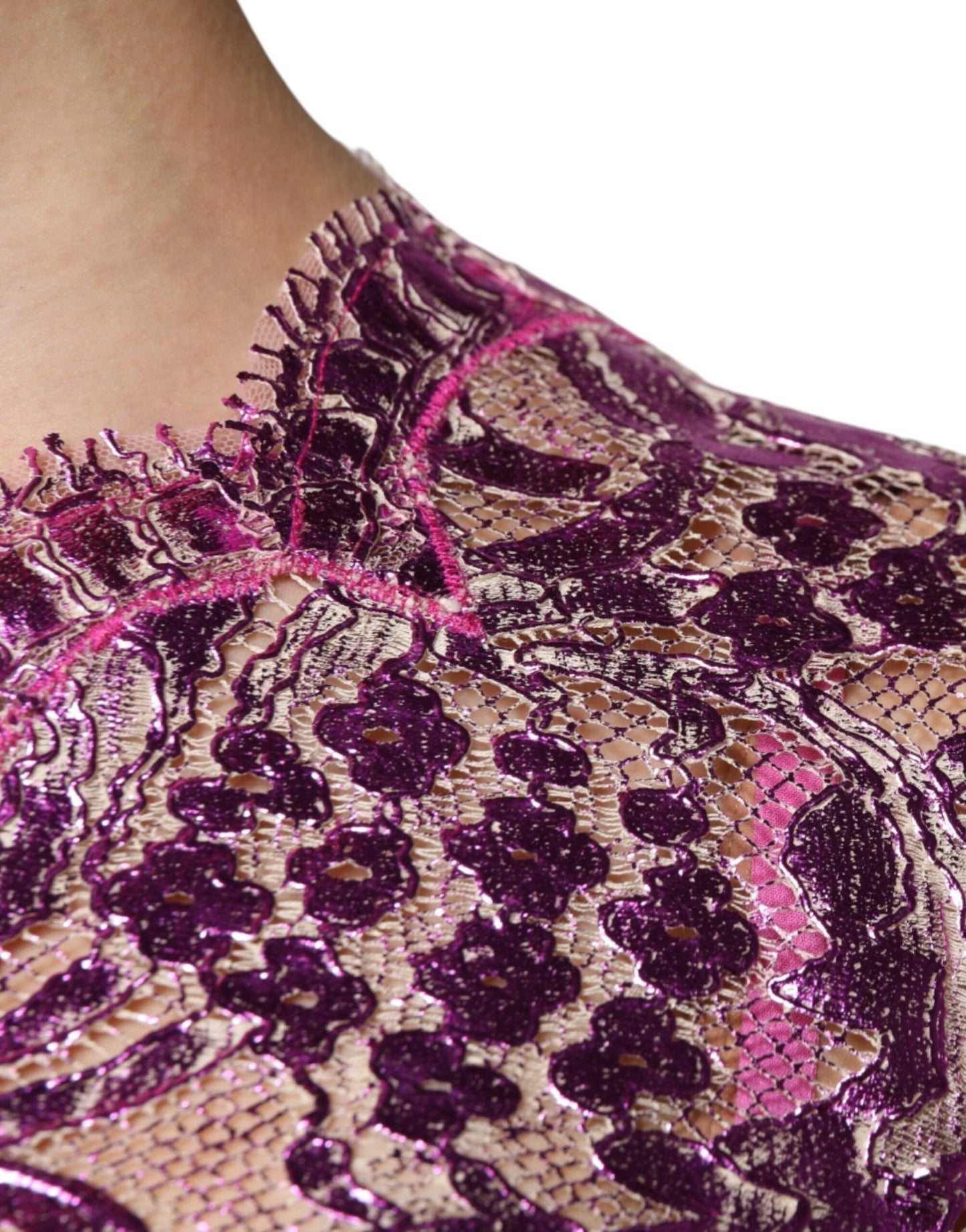 Dolce & Gabbana Metallic Fuchsia Floral Sheath Mini Dress - Sandy Store ByNet