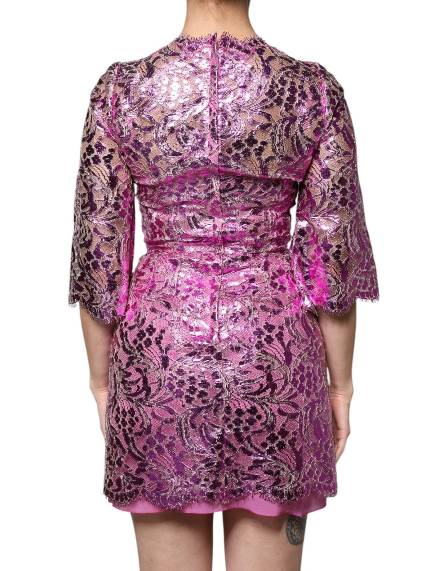 Dolce & Gabbana Metallic Fuchsia Floral Sheath Mini Dress - Sandy Store ByNet