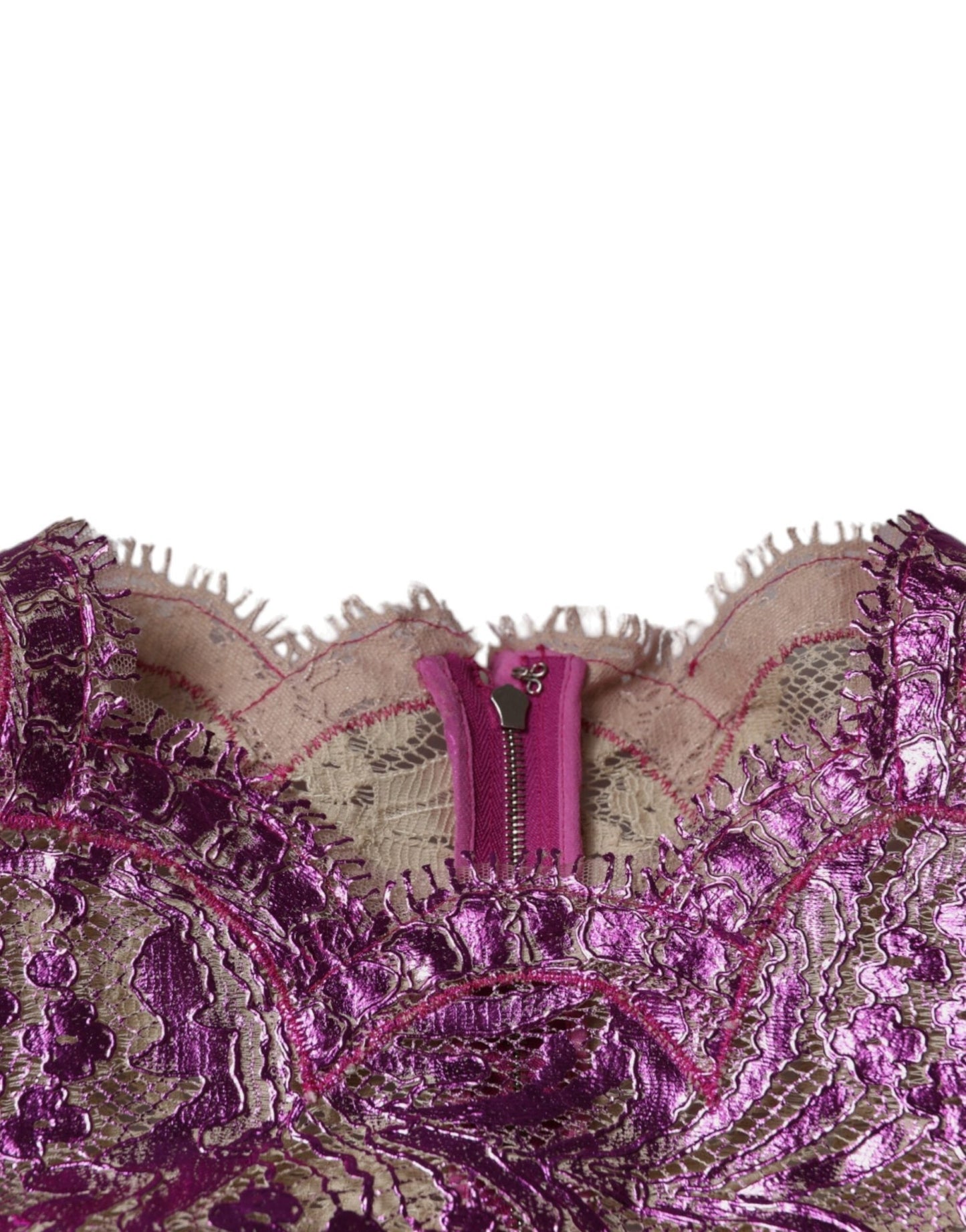 Dolce & Gabbana Metallic Fuchsia Floral Sheath Mini Dress - Sandy Store ByNet
