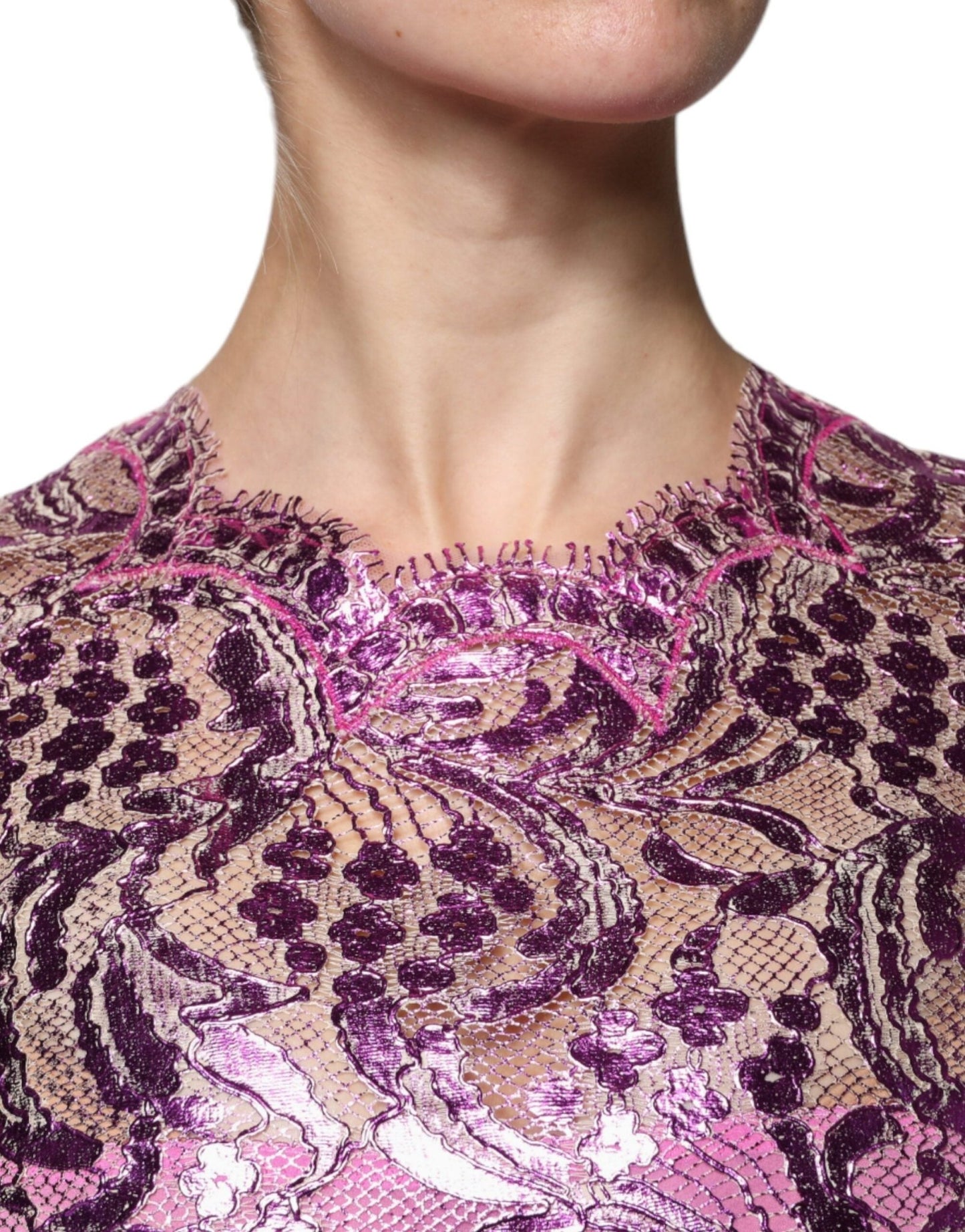 Dolce & Gabbana Metallic Fuchsia Floral Sheath Mini Dress - Sandy Store ByNet