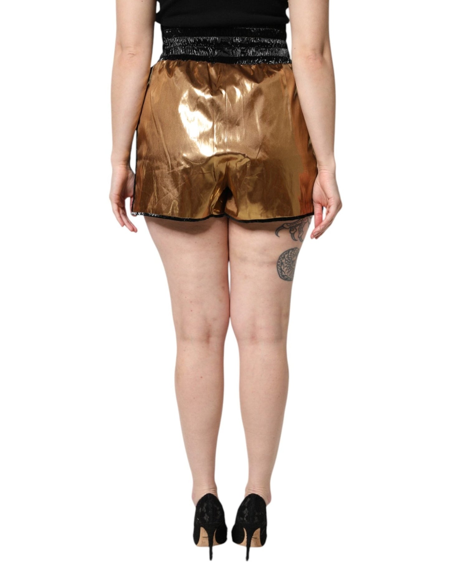 Dolce & Gabbana Metallic Gold High Waist Women Hotpants Short - Sandy Store ByNet