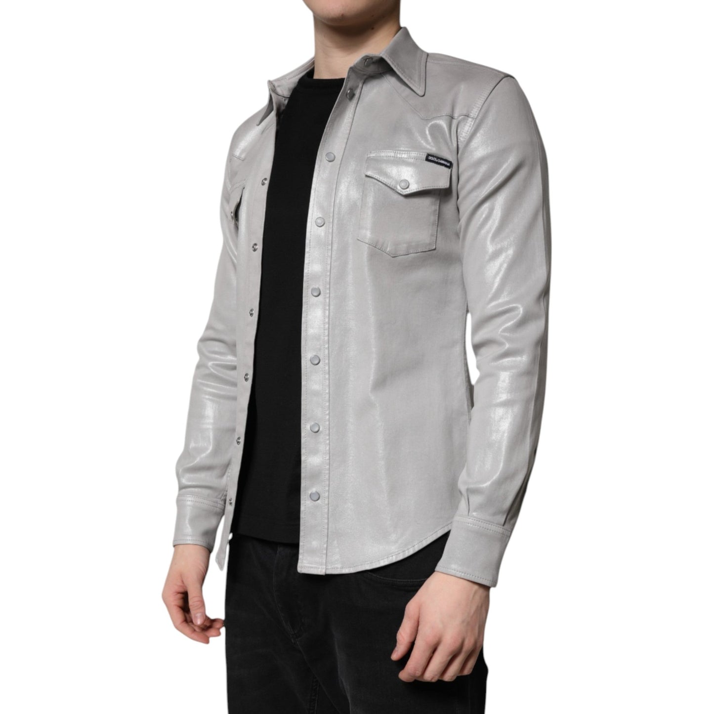 Dolce & Gabbana Metallic Gray Cotton Button Down Shirt - Sandy Store ByNet