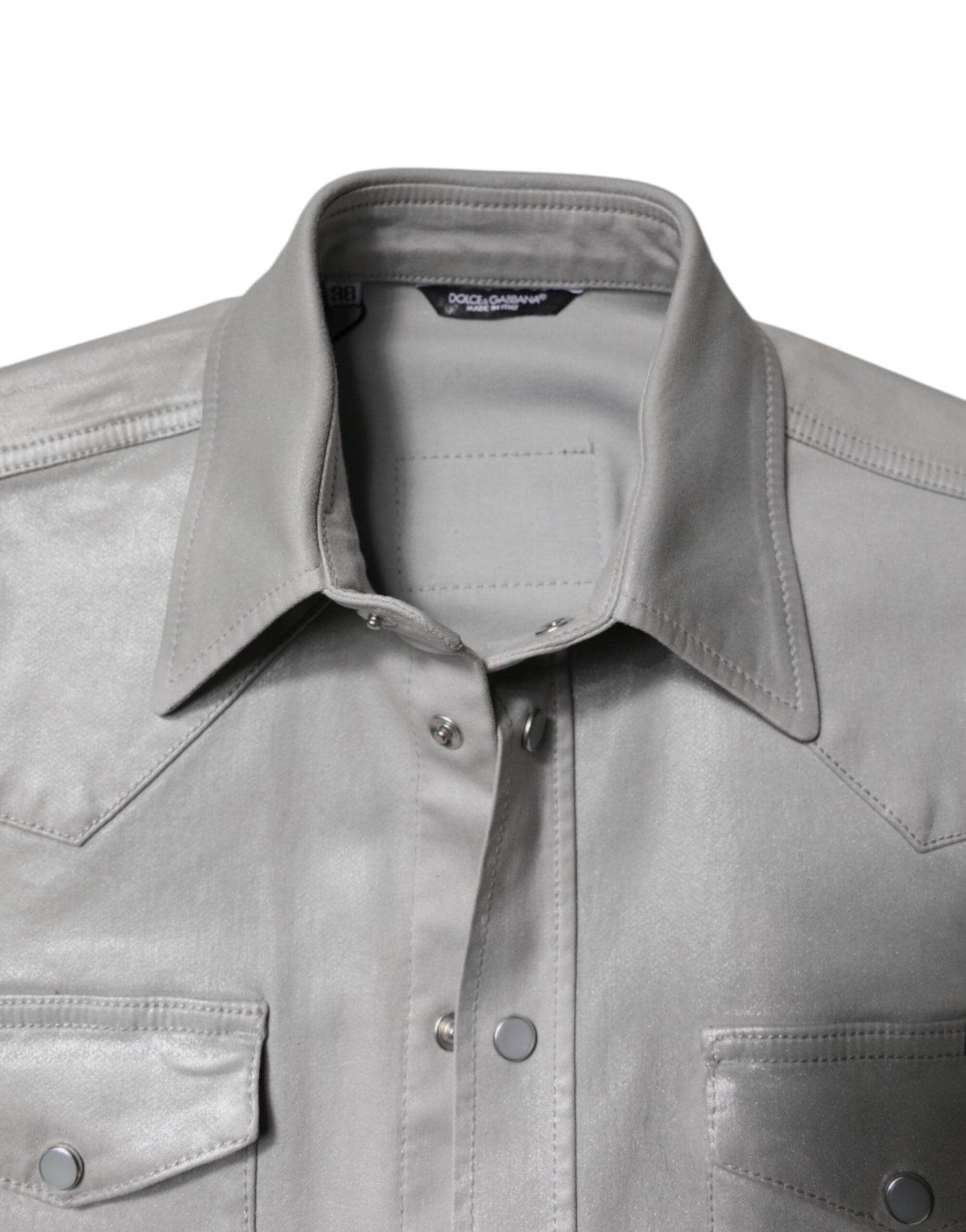 Dolce & Gabbana Metallic Gray Cotton Button Down Shirt - Sandy Store ByNet