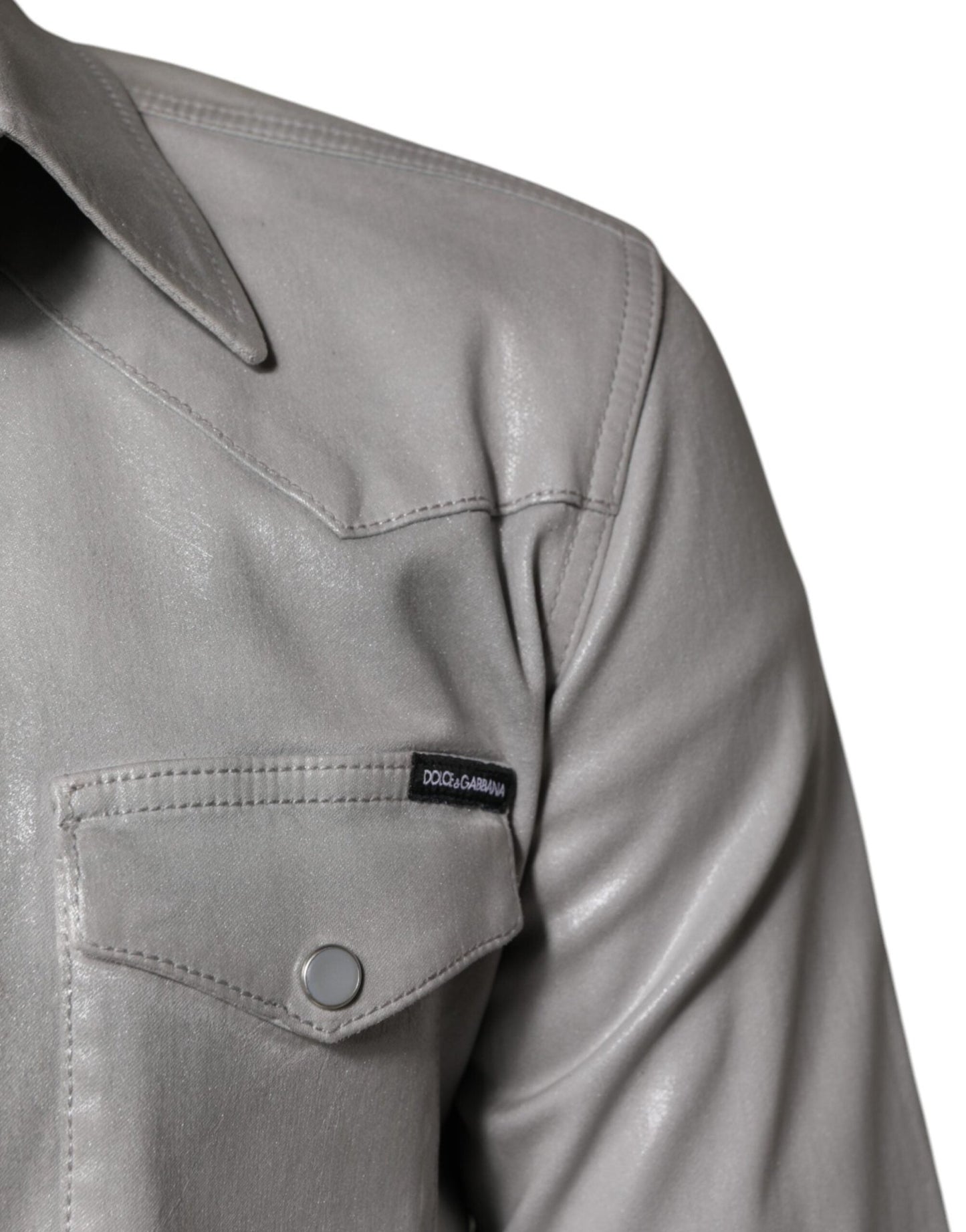 Dolce & Gabbana Metallic Gray Cotton Button Down Shirt - Sandy Store ByNet