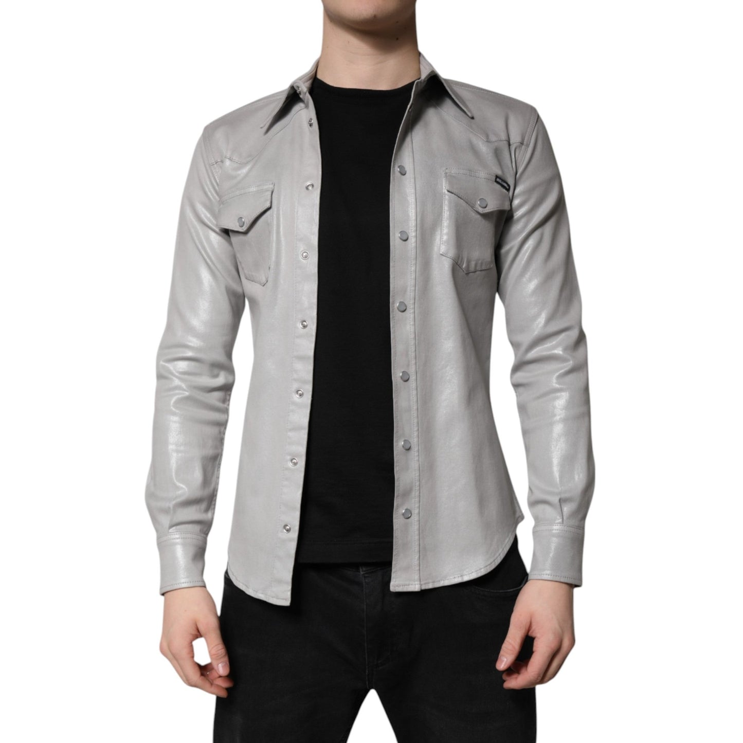 Dolce & Gabbana Metallic Gray Cotton Button Down Shirt - Sandy Store ByNet