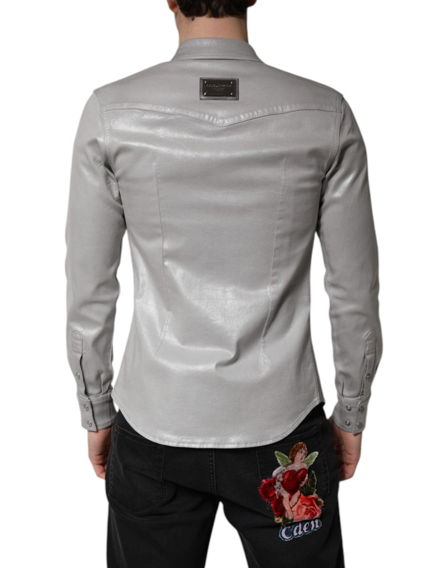 Dolce & Gabbana Metallic Gray Cotton Button Down Shirt - Sandy Store ByNet
