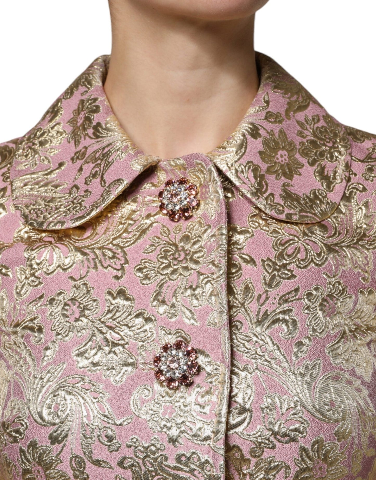 Dolce & Gabbana Metallic Pink Gold Jacquard Jewel Button Coat Jacket - Sandy Store ByNet