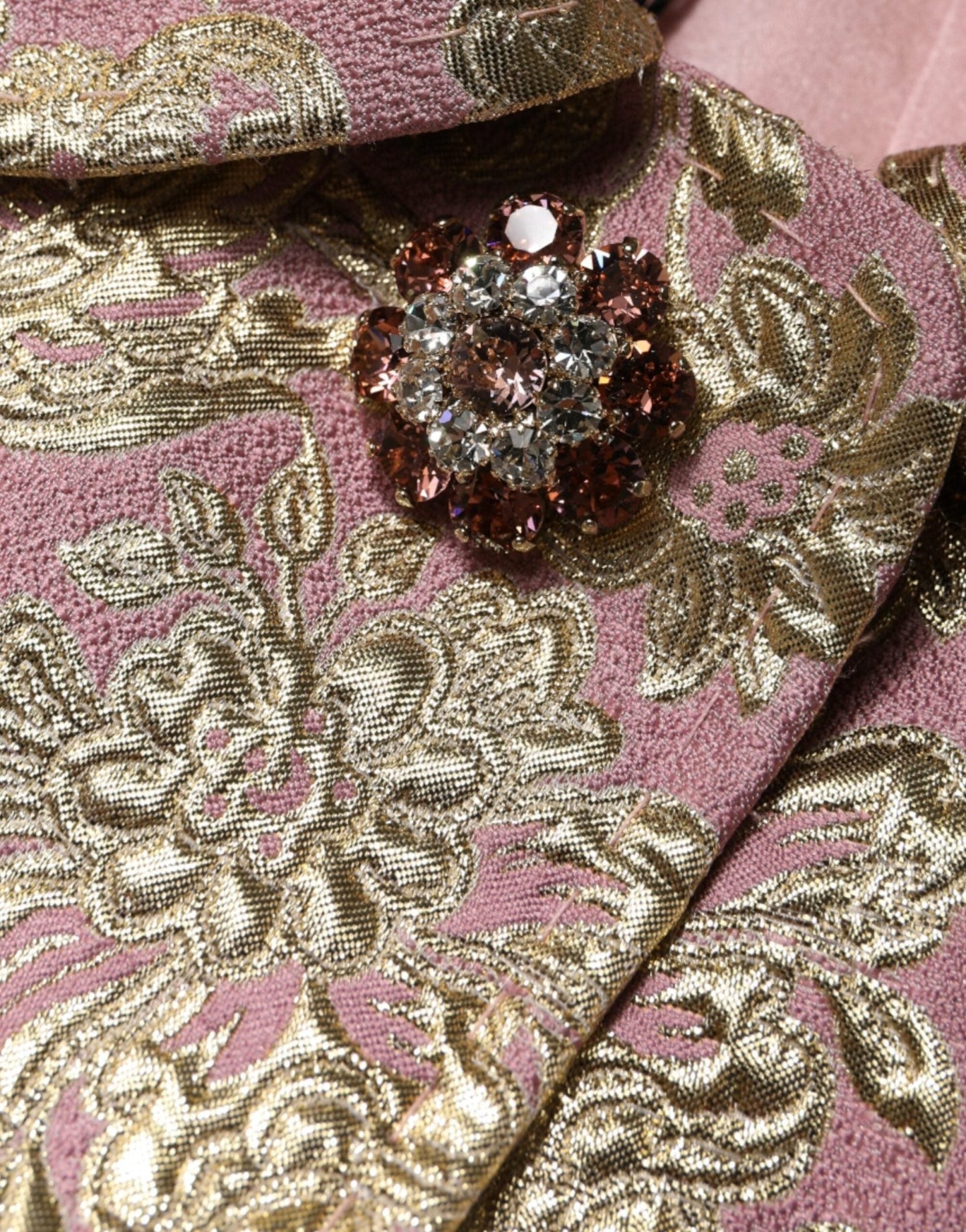 Dolce & Gabbana Metallic Pink Gold Jacquard Jewel Button Coat Jacket - Sandy Store ByNet