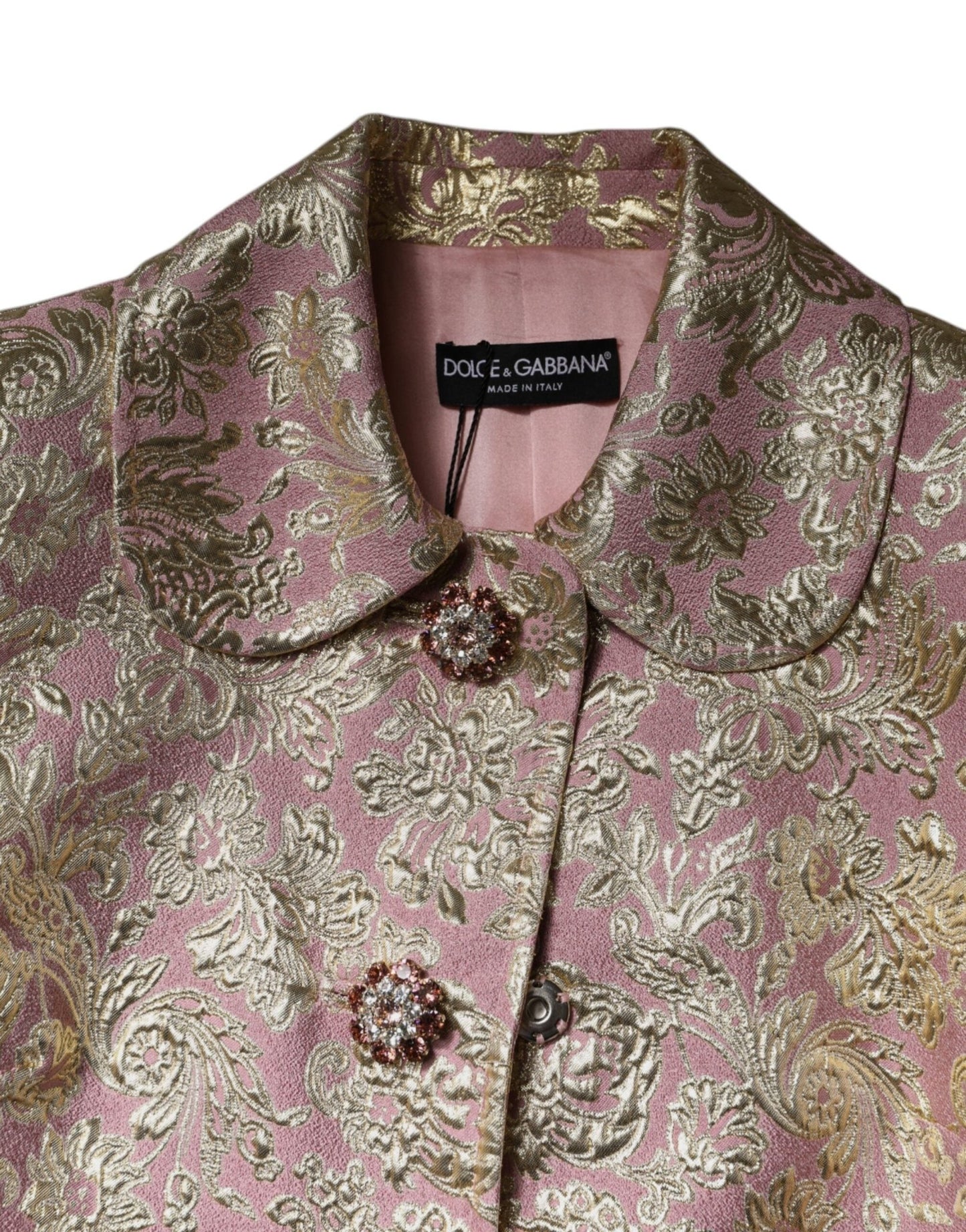 Dolce & Gabbana Metallic Pink Gold Jacquard Jewel Button Coat Jacket - Sandy Store ByNet