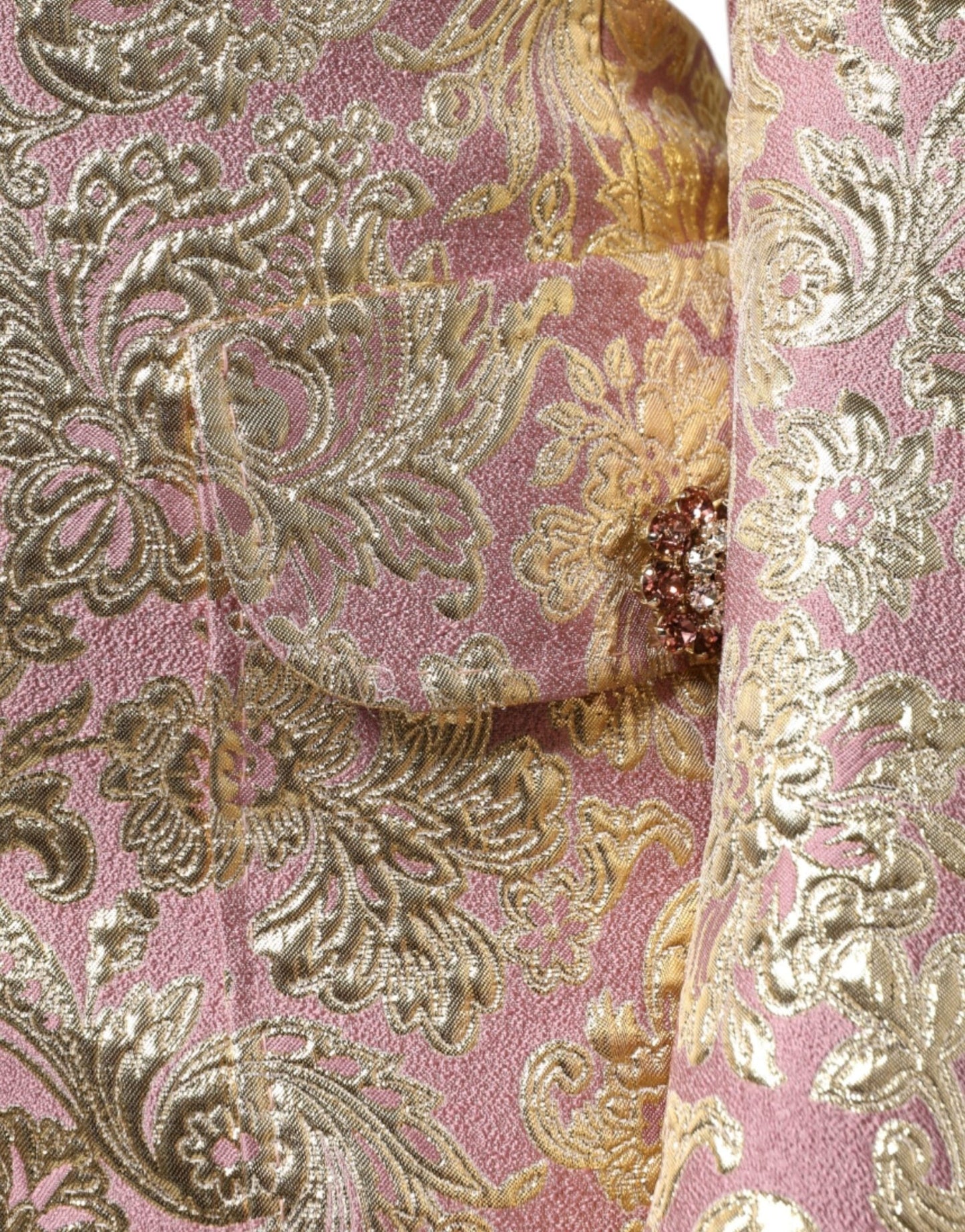 Dolce & Gabbana Metallic Pink Gold Jacquard Jewel Button Coat Jacket - Sandy Store ByNet