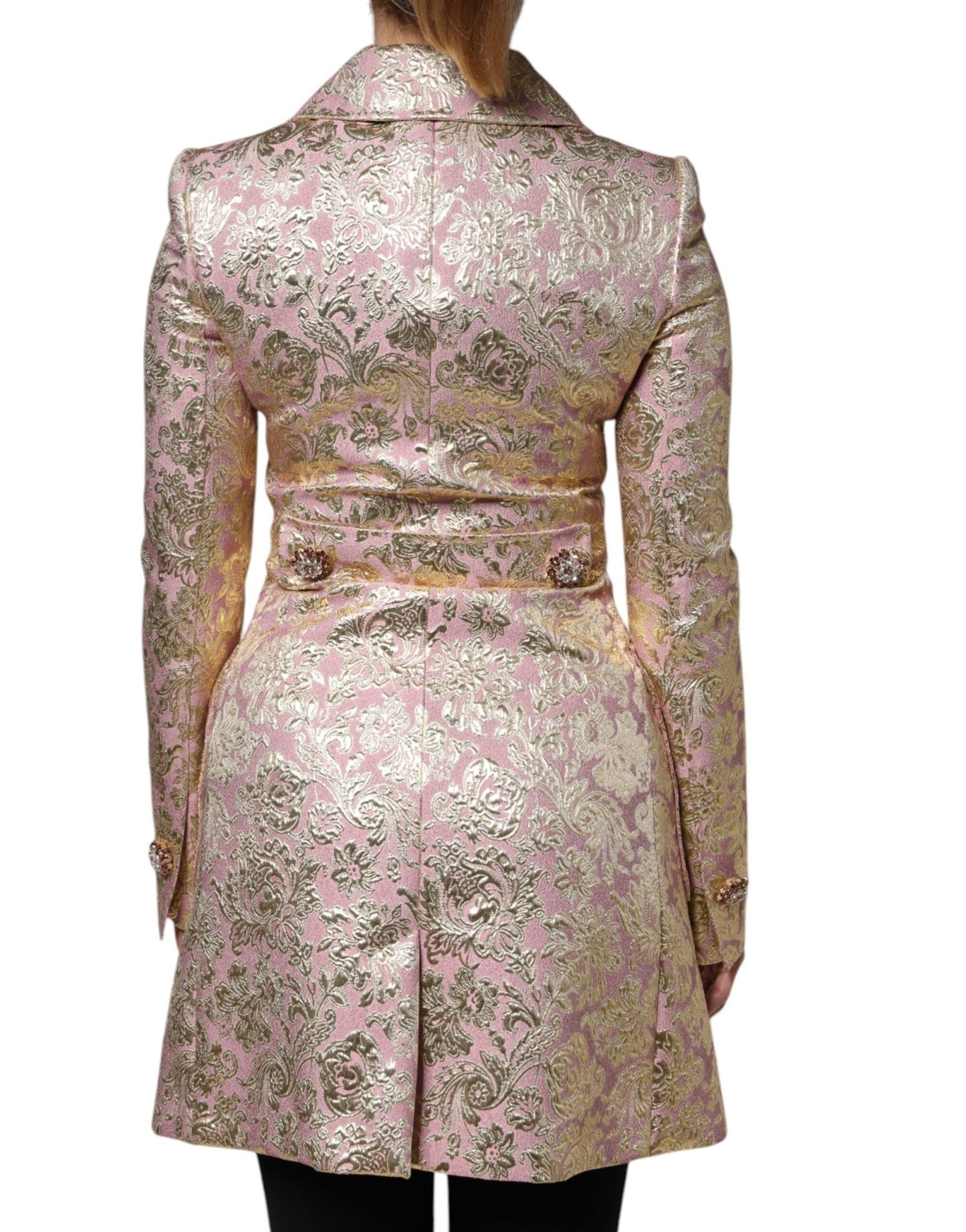 Dolce & Gabbana Metallic Pink Gold Jacquard Jewel Button Coat Jacket - Sandy Store ByNet