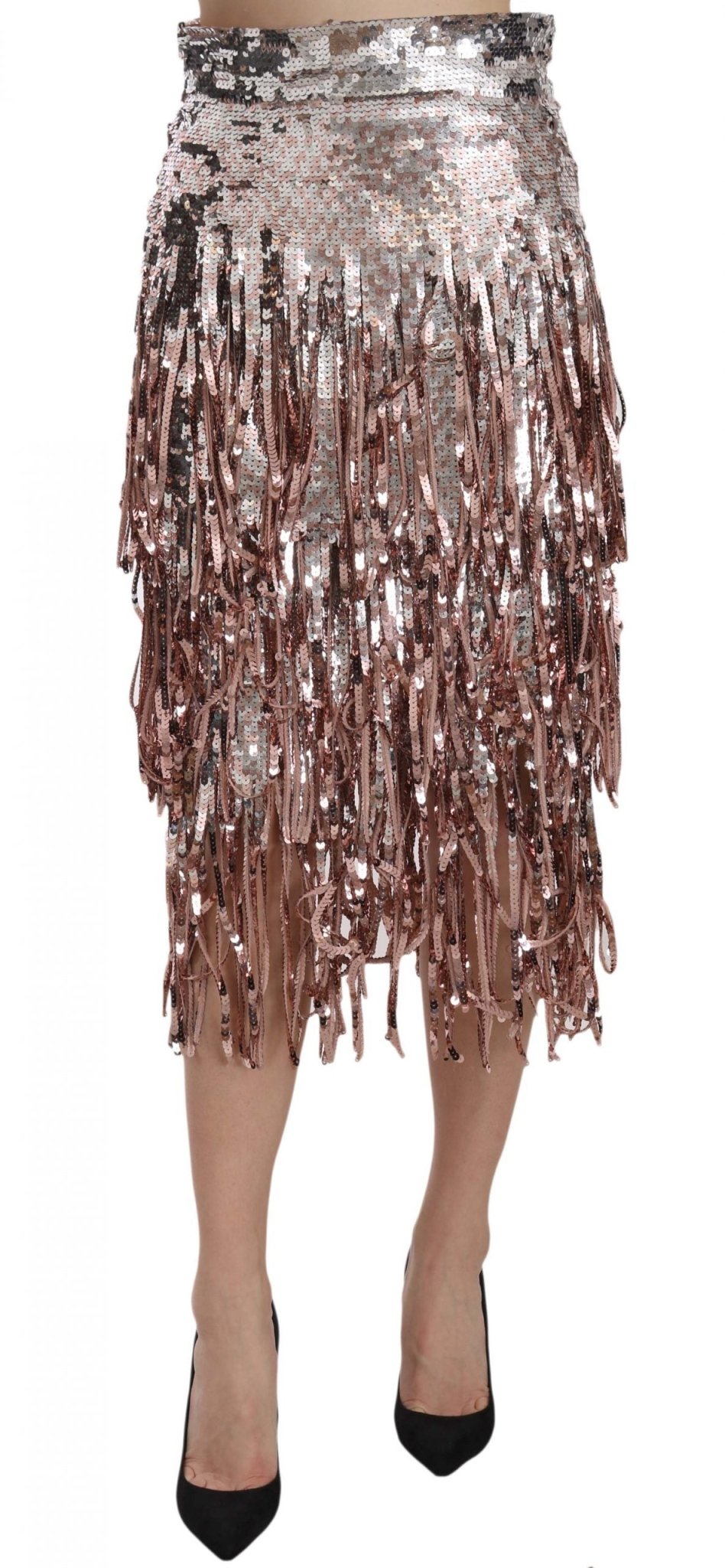 Dolce & Gabbana Metallic Sequin Tulle High - Waist Midi Skirt - Sandy Store ByNet