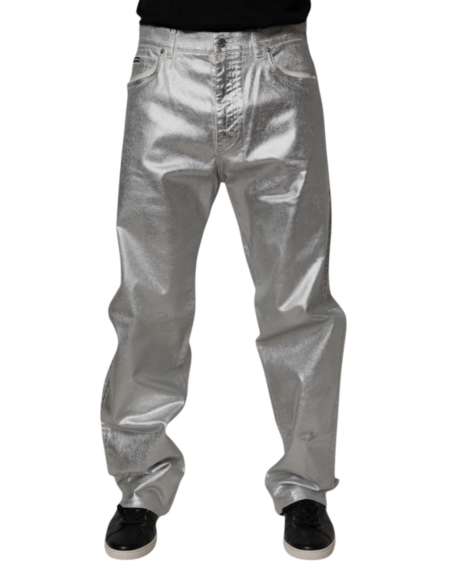 Dolce & Gabbana Metallic Silver Cotton Straight Denim Jeans – IT48 | M par Dolce & Gabbana | Disponible sur Sandy Store ByNet