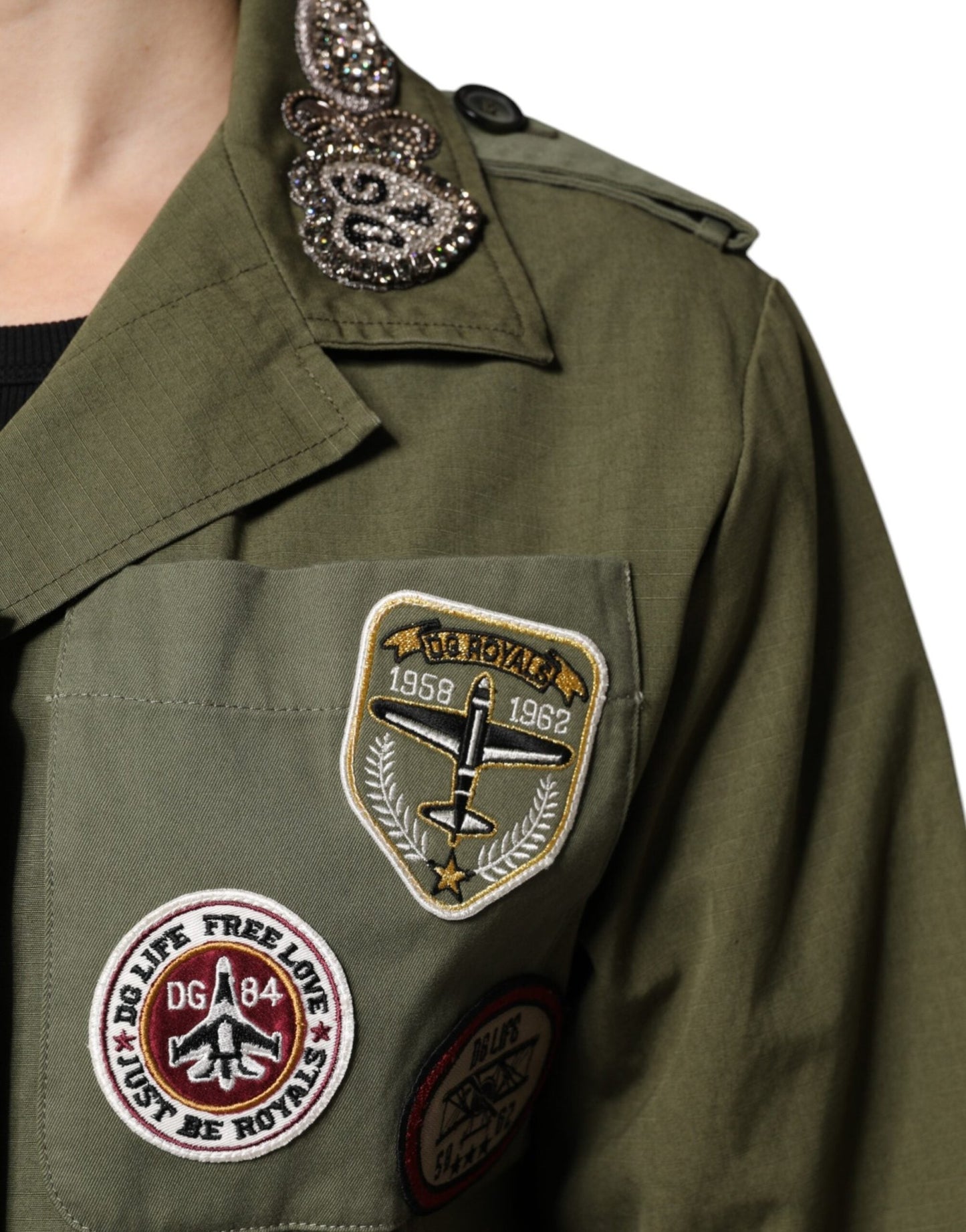 Dolce & Gabbana Military Green Queen Embellished Coat Jacket - Sandy Store ByNet