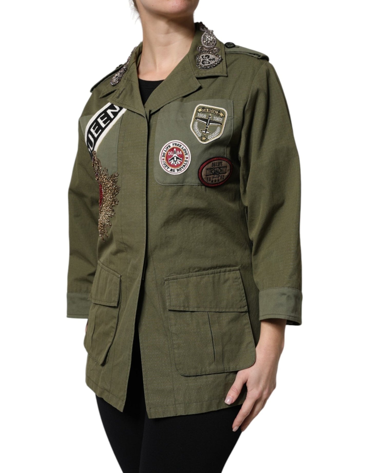 Dolce & Gabbana Military Green Queen Embellished Coat Jacket - Sandy Store ByNet