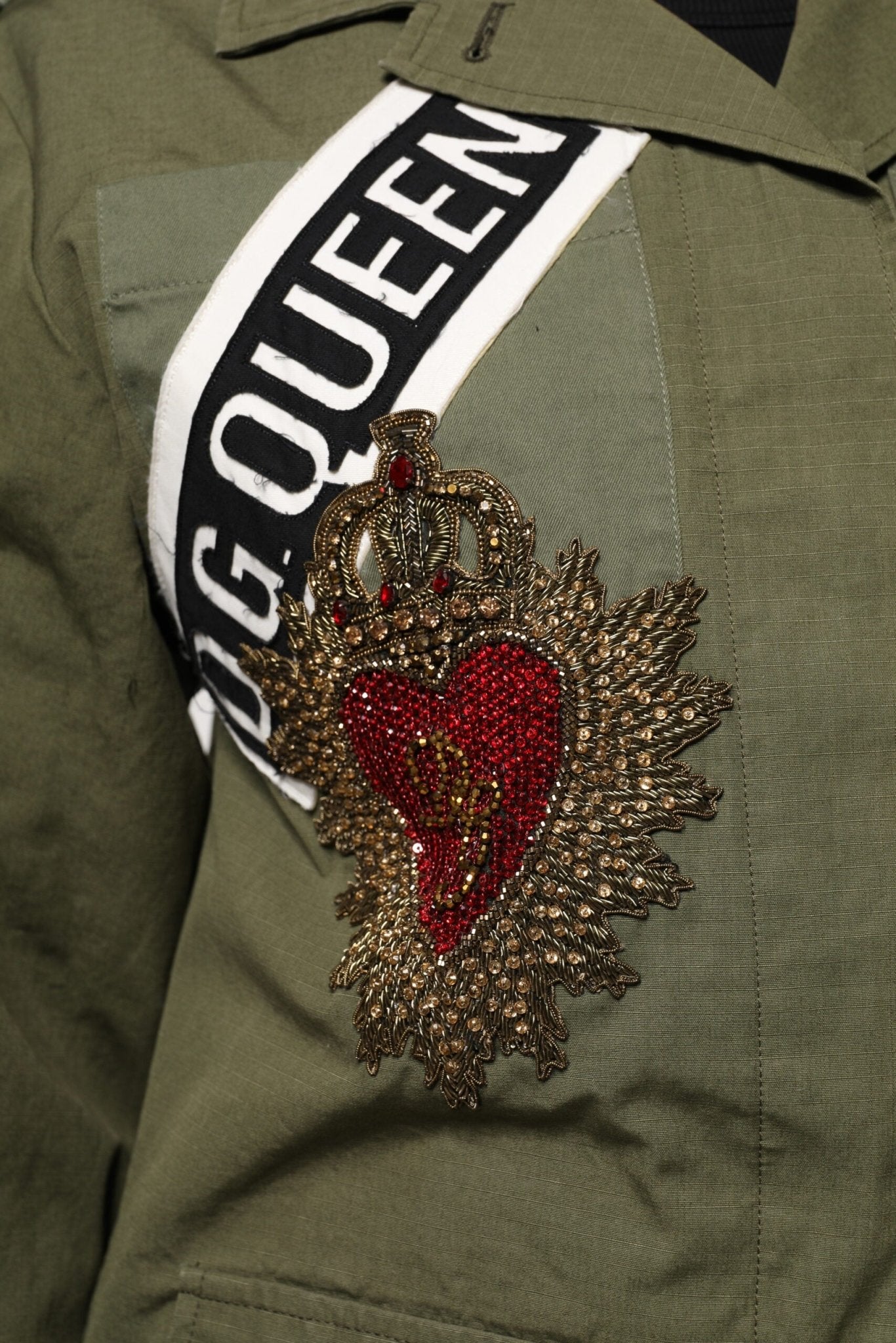 Dolce & Gabbana Military Green Queen Embellished Coat Jacket - Sandy Store ByNet