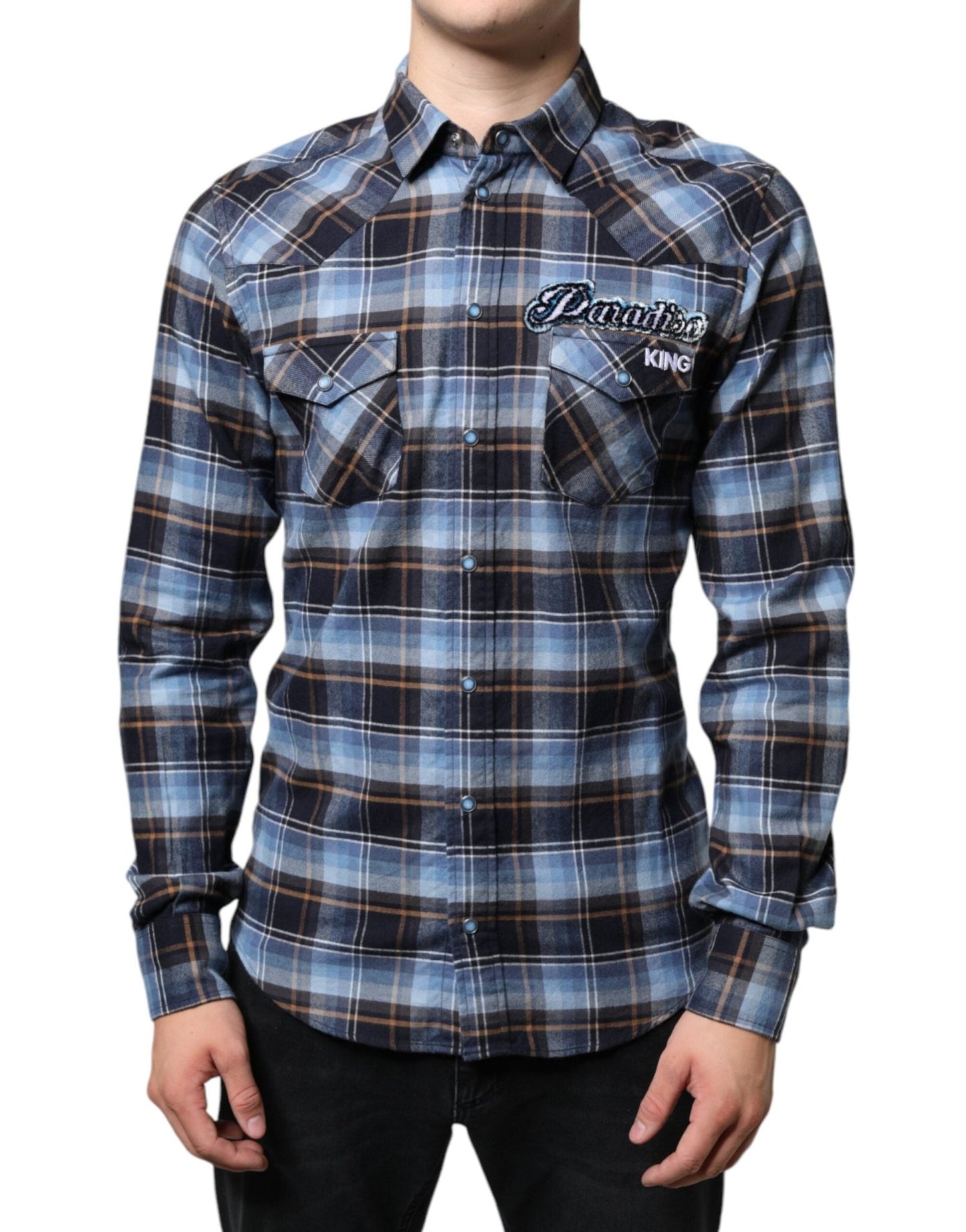 Dolce & Gabbana Multicolor Checkered Paradiso Patch Slim Fit Shirt – IT40 | M par Dolce & Gabbana | Disponible sur Sandy Store ByNet