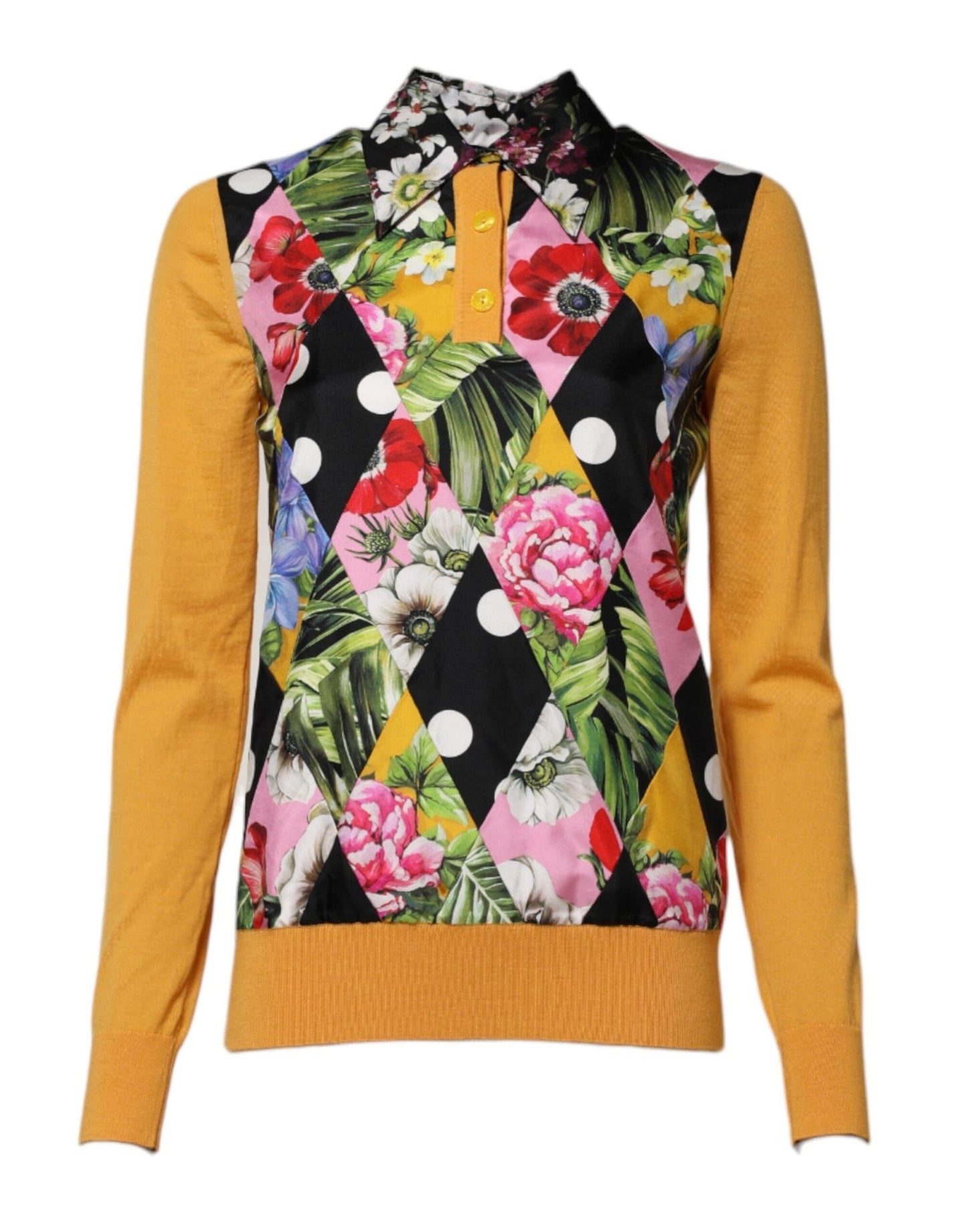 Dolce & Gabbana Multicolor Floral Long Sleeves Polo Top – IT36|XXS par Dolce & Gabbana | Disponible sur Sandy Store ByNet