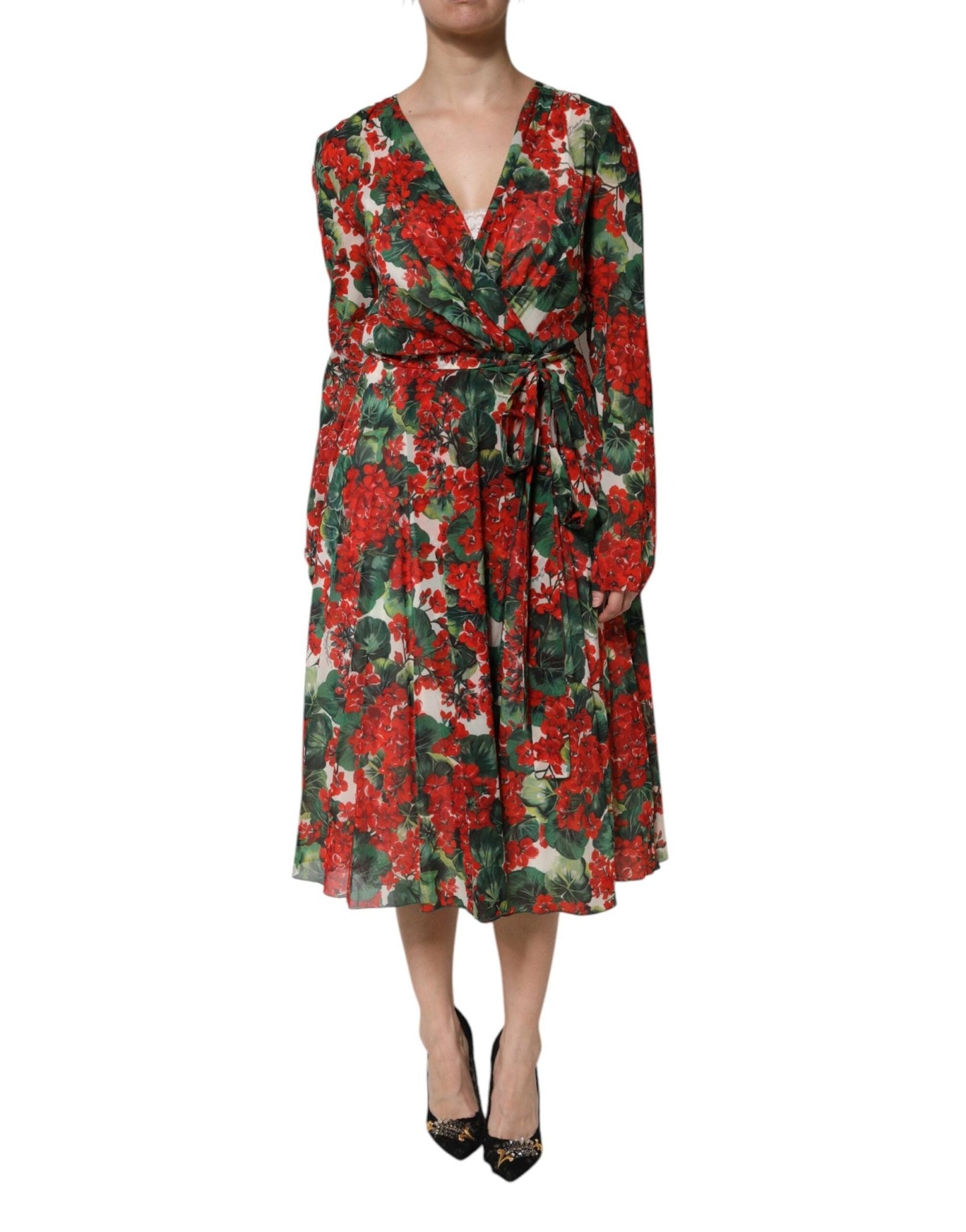 Dolce & Gabbana Multicolor Floral Long Sleeves V - neck Dress – IT38 | XS par Dolce & Gabbana | Disponible sur Sandy Store ByNet
