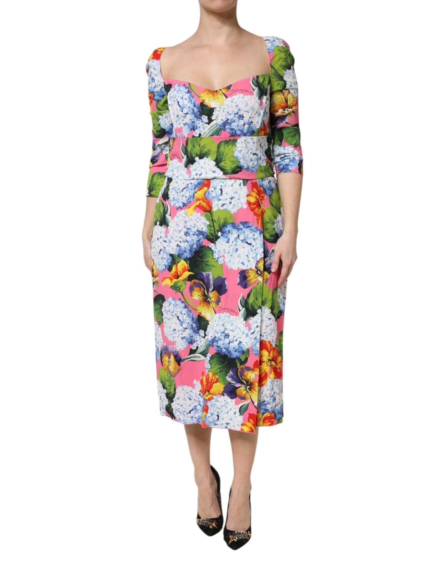 Dolce & Gabbana Multicolor Floral Pleated Sheath Midi Dress – IT48|XXL par Dolce & Gabbana | Disponible sur Sandy Store ByNet