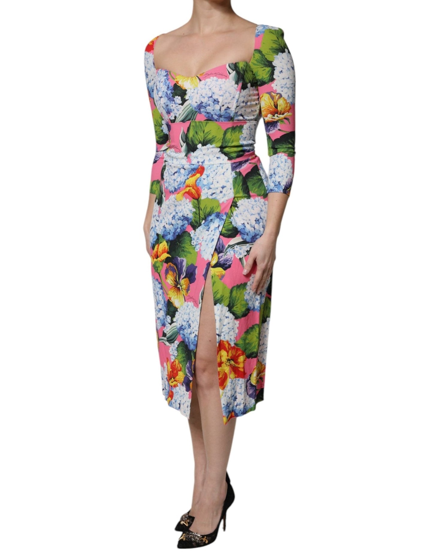 Dolce & Gabbana Multicolor Floral Side Slit Midi Dress - Sandy Store ByNet