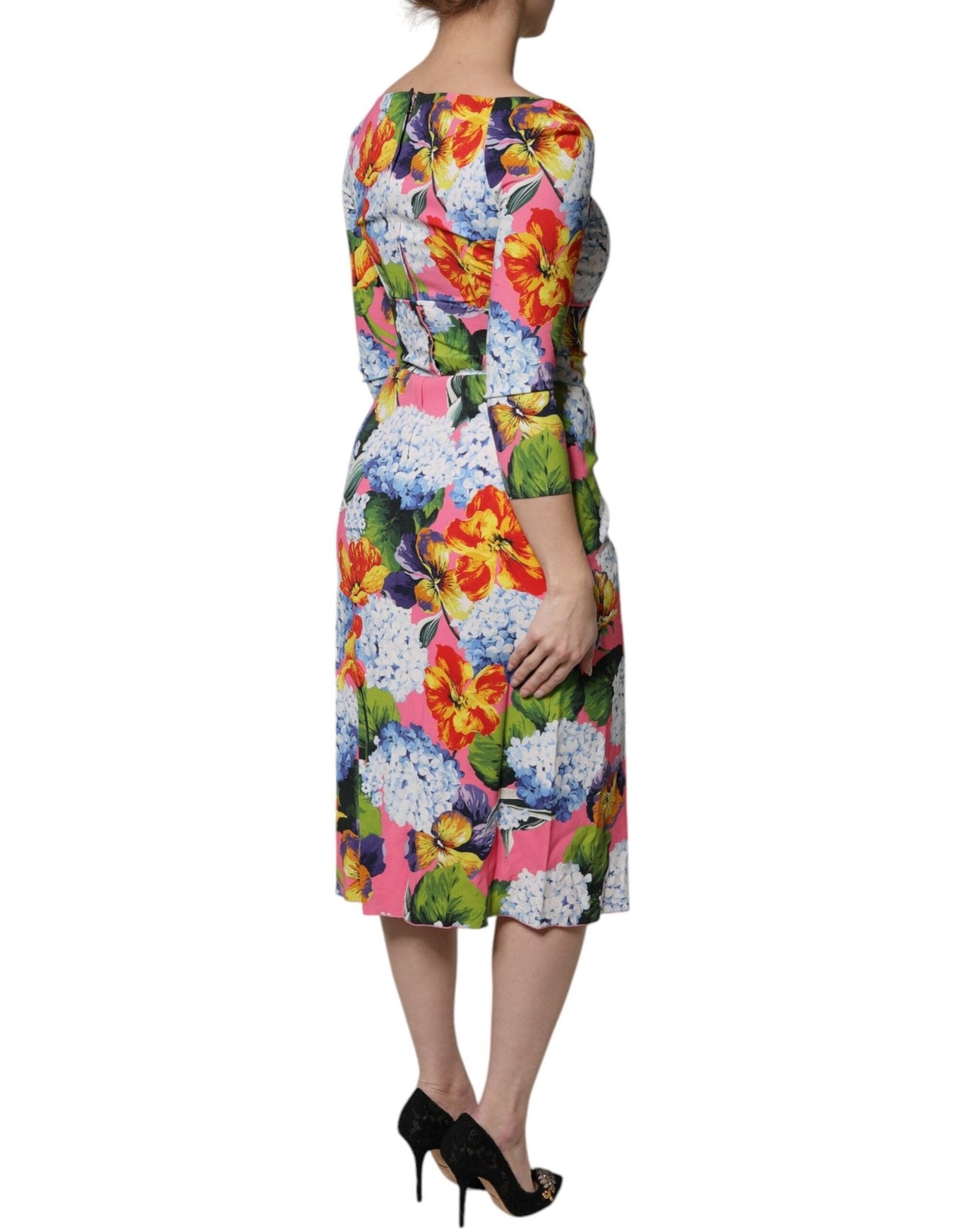 Dolce & Gabbana Multicolor Floral Side Slit Midi Dress - Sandy Store ByNet