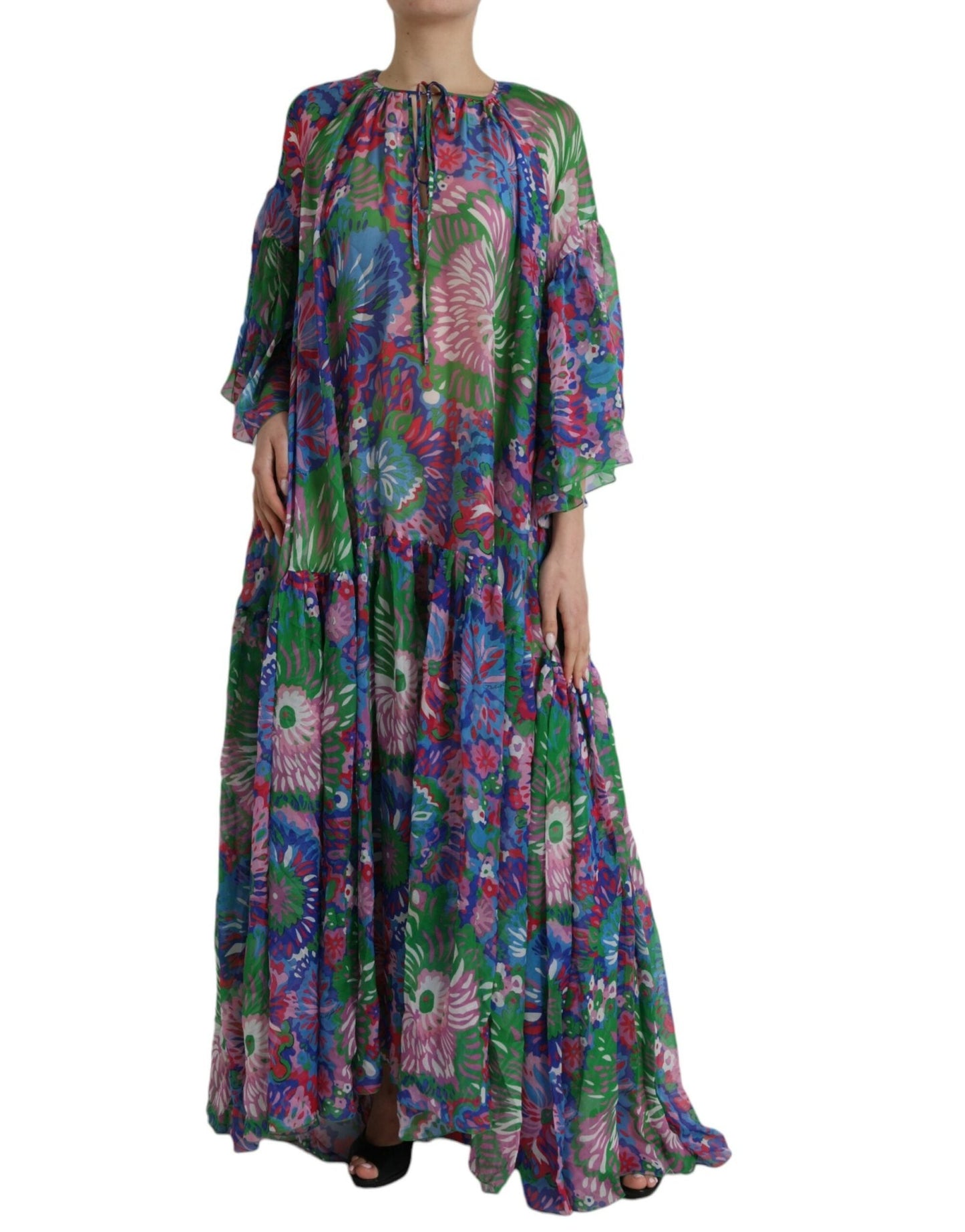 Dolce & Gabbana Multicolor Floral Silk Kaftan Maxi Dress - Sandy Store ByNet