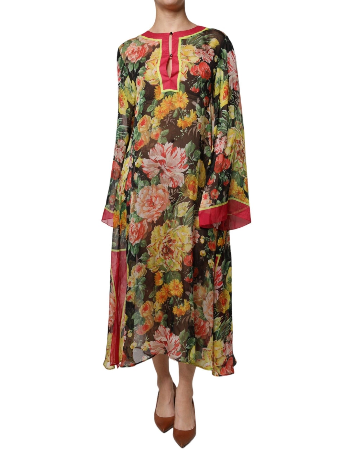 Dolce & Gabbana Multicolor Floral Silk Kaftan Maxi Dress - Sandy Store ByNet