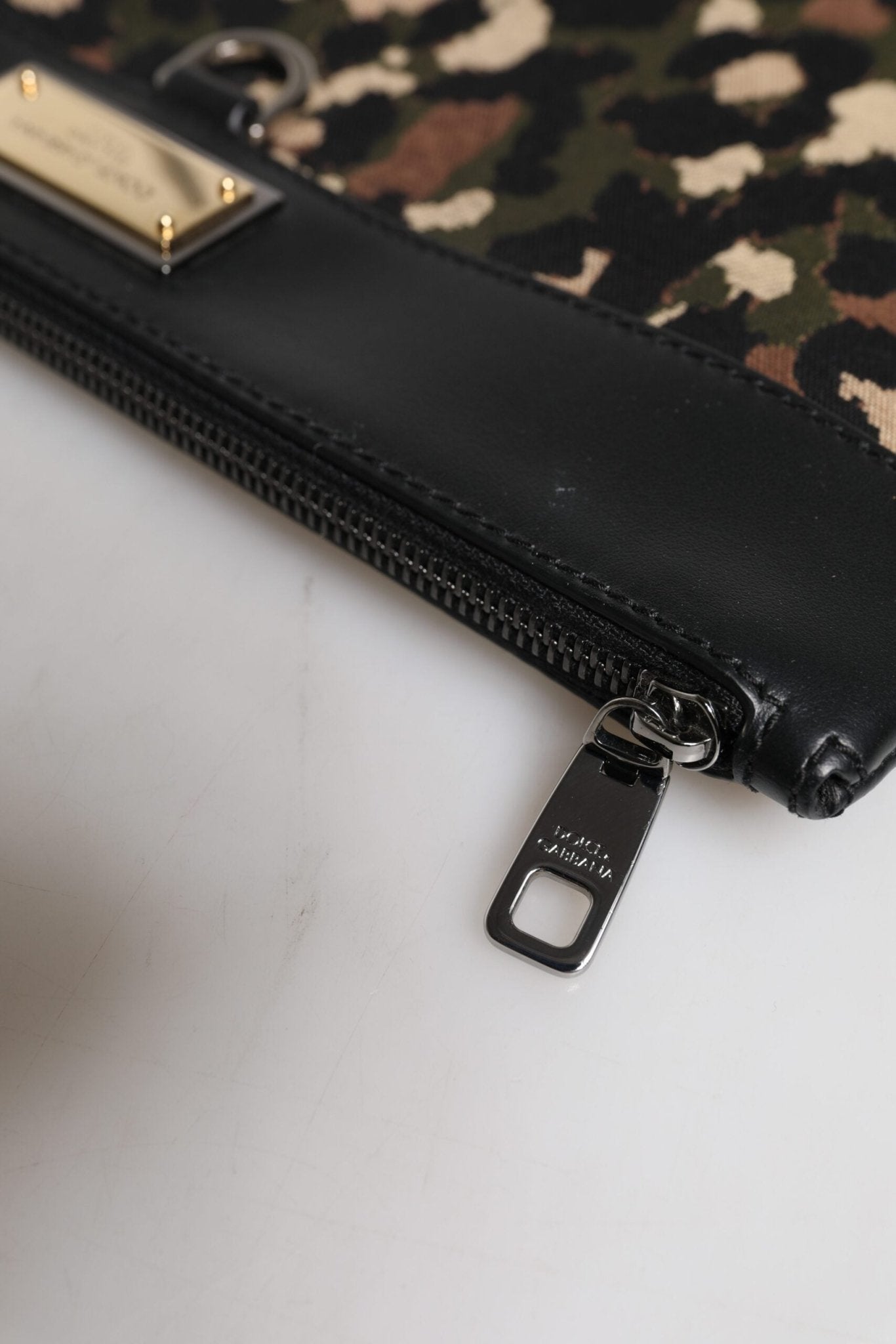 Dolce & Gabbana Multicolor Leopard Jacquard Print Logo Plaque Pouch Bag - Sandy Store ByNet