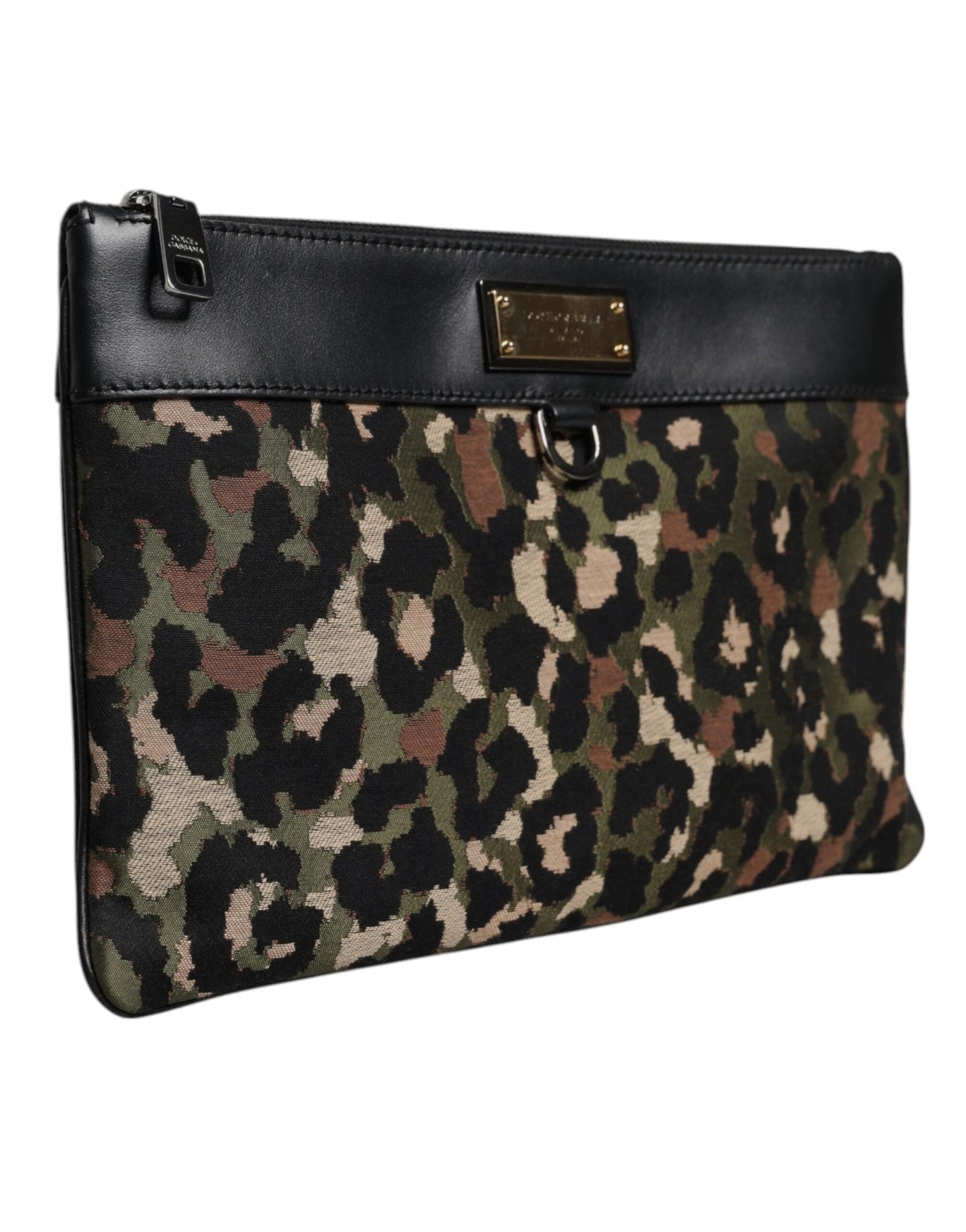 Dolce & Gabbana Multicolor Leopard Jacquard Print Logo Plaque Pouch Bag - Sandy Store ByNet