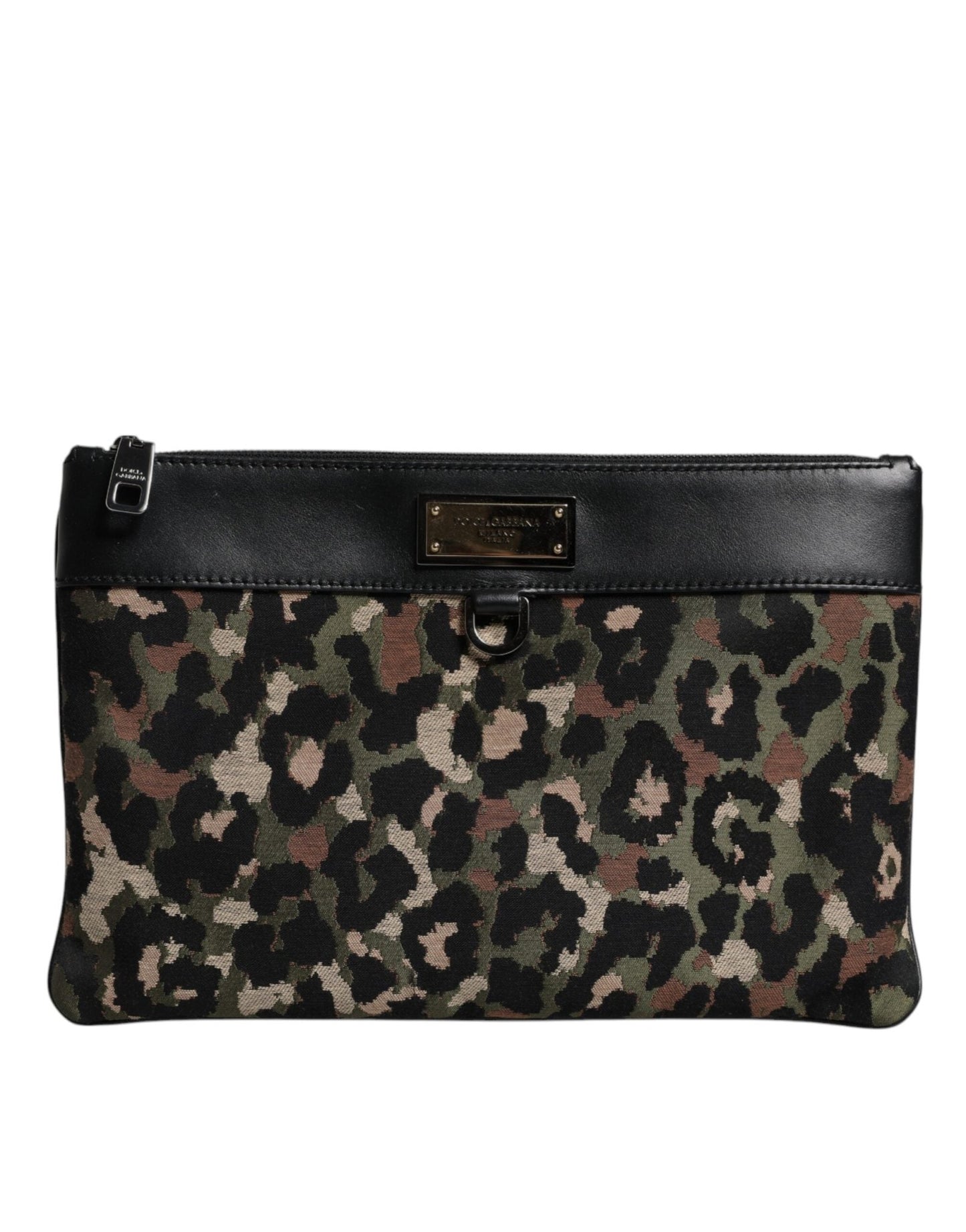 Dolce & Gabbana Multicolor Leopard Jacquard Print Logo Plaque Pouch Bag - Sandy Store ByNet