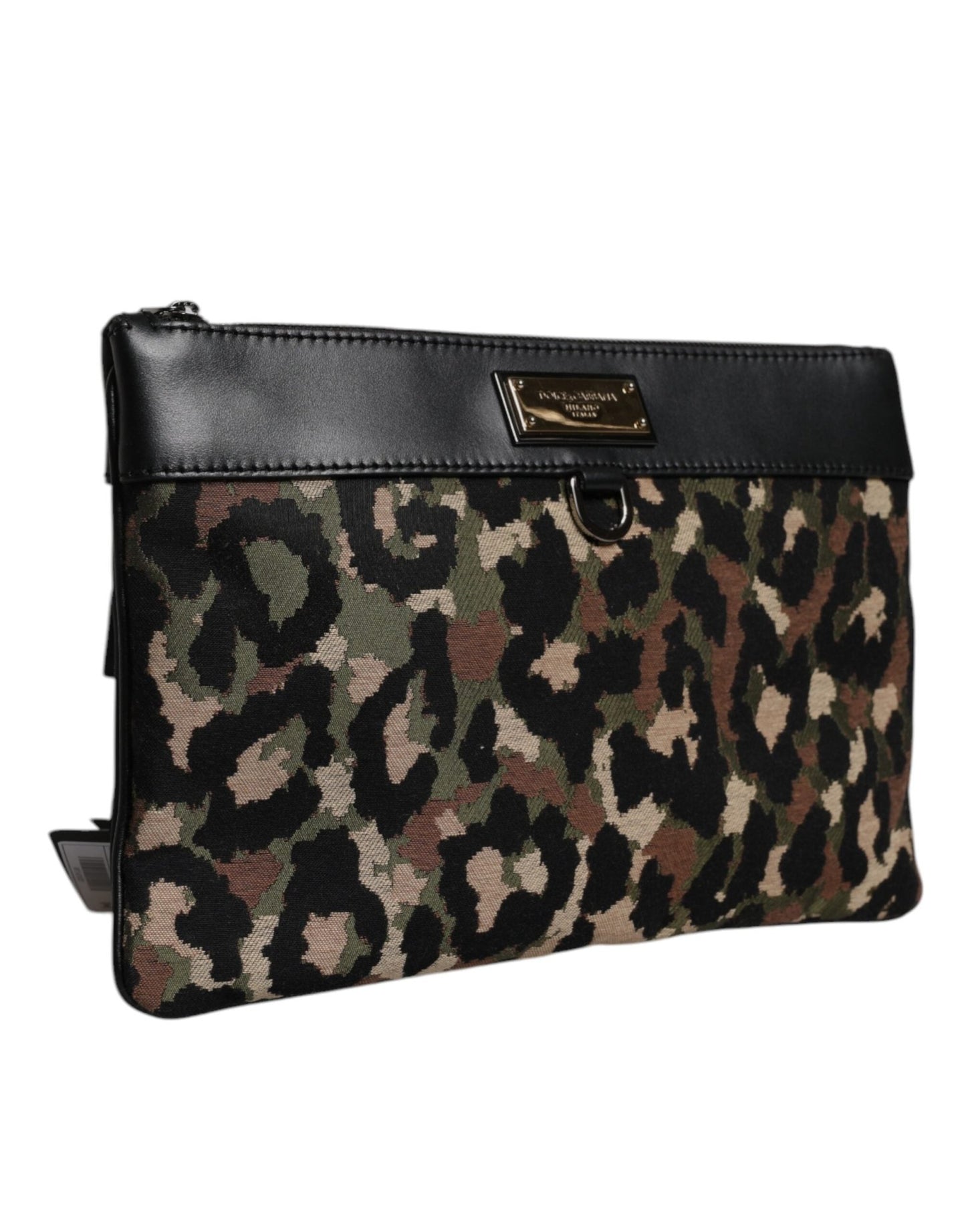 Dolce & Gabbana Multicolor Leopard Jacquard Print Logo Plaque Pouch Bag - Sandy Store ByNet
