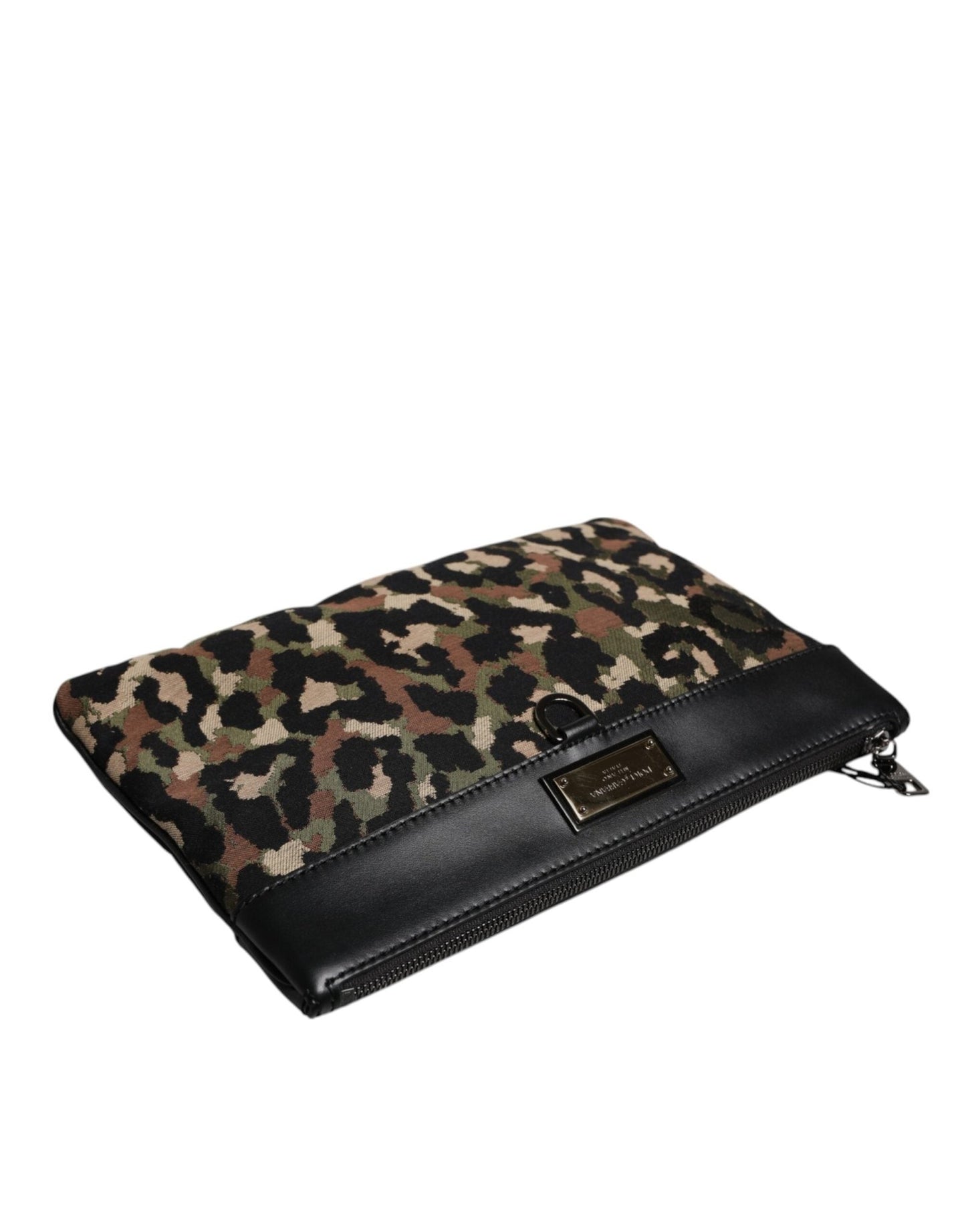 Dolce & Gabbana Multicolor Leopard Jacquard Print Logo Plaque Pouch Bag - Sandy Store ByNet