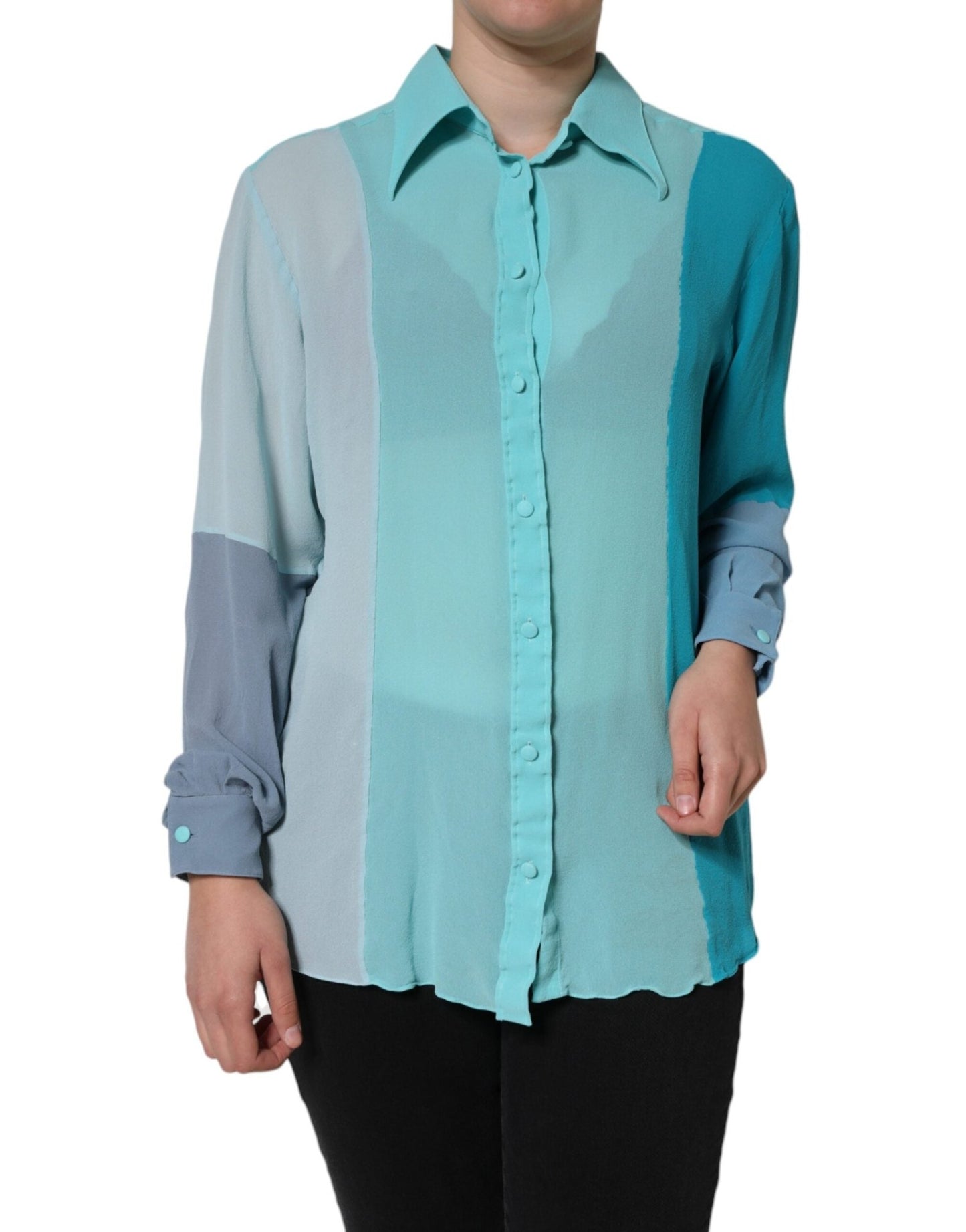 Dolce & Gabbana Multicolor Long Sleeve Button Blouse Top – IT46|XL par Dolce & Gabbana | Disponible sur Sandy Store ByNet