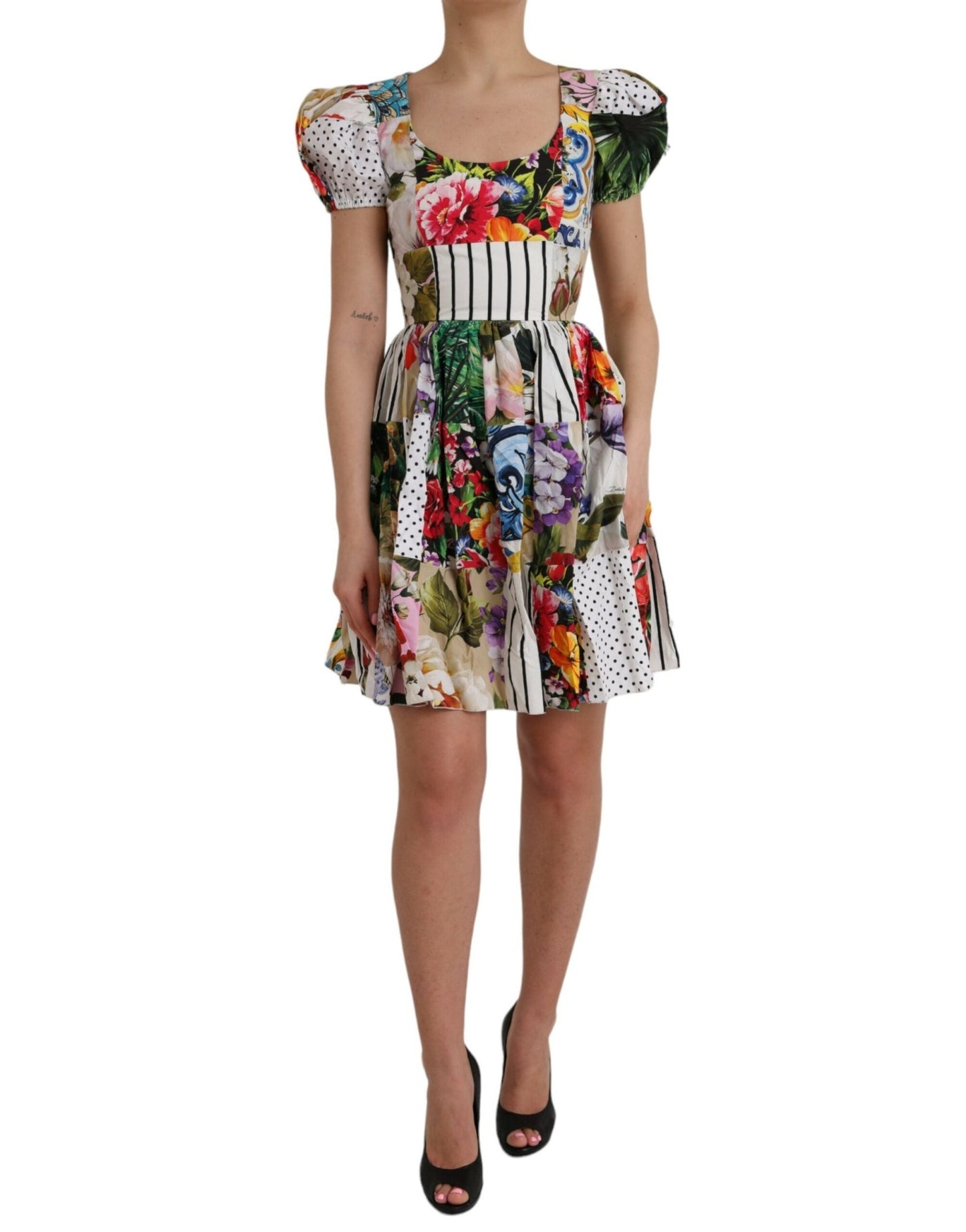 Dolce & Gabbana Multicolor Patchwork Cotton Aline Mini Dress - Sandy Store ByNet
