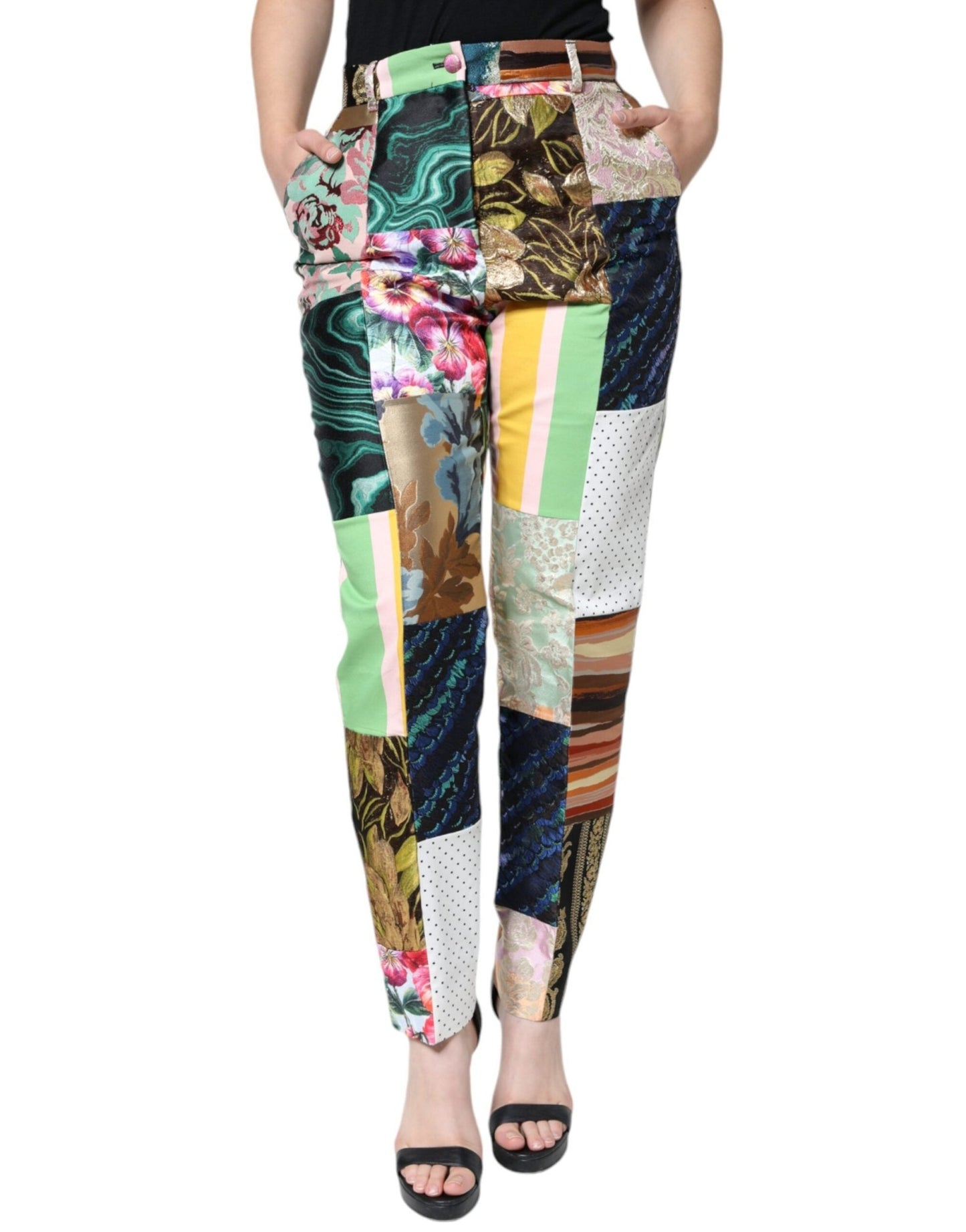 Dolce & Gabbana Multicolor Patchwork Jacquard High Waist Pants – IT42|M par Dolce & Gabbana | Disponible sur Sandy Store ByNet