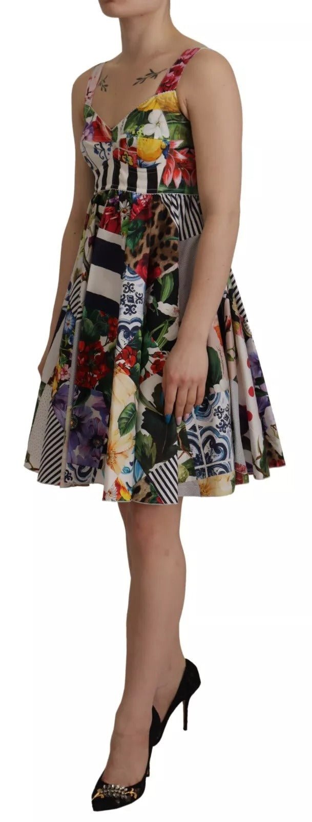 Dolce & Gabbana Multicolor Poplin Floral Mini Flared Dress – IT46|XL par Dolce & Gabbana | Disponible sur Sandy Store ByNet